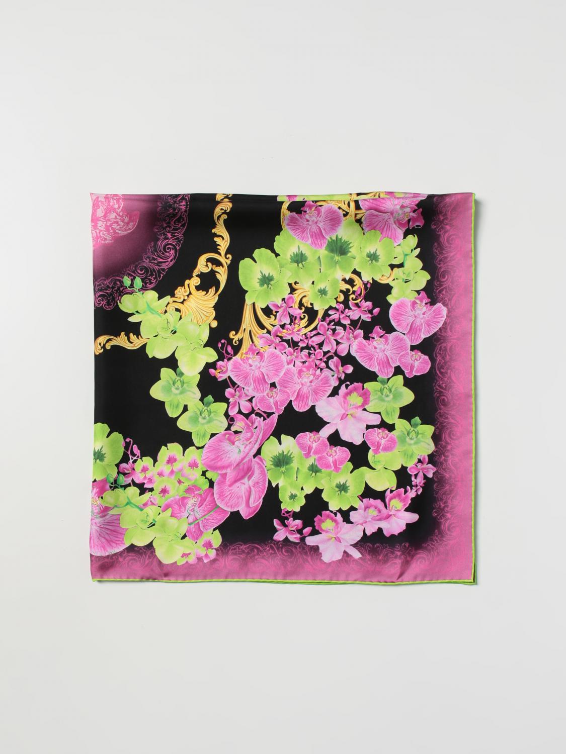 VERSACE FOULARD: Foulard Baroque Orchid Versacein seta, Nero - Img 1