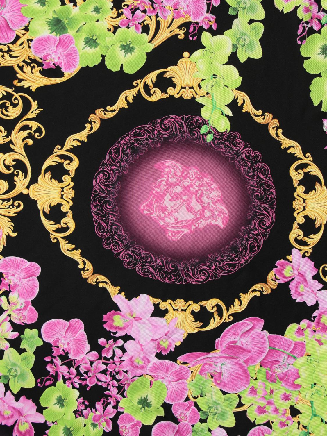 VERSACE FOULARD: Foulard Baroque Orchid Versacein seta, Nero - Img 3
