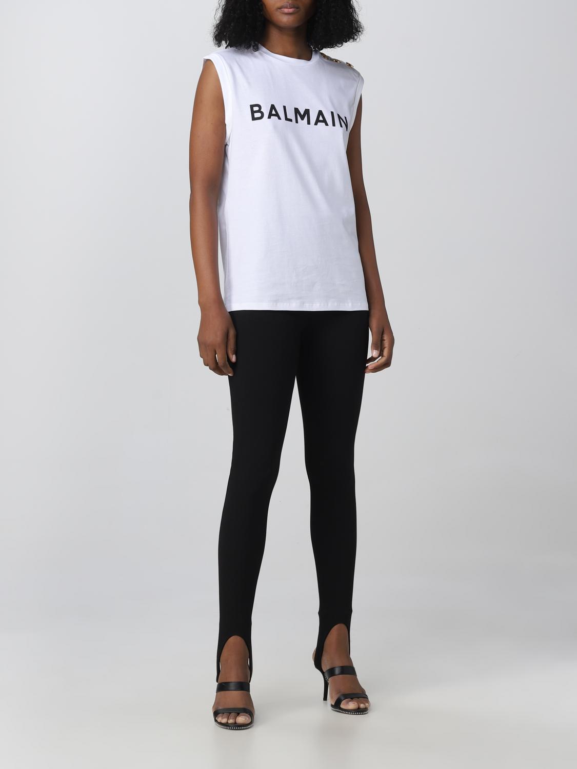 BALMAIN PANTALONI: Leggings Balmain in grain de poudre, Nero - Img 2