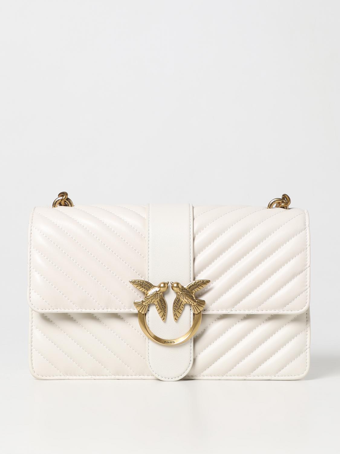 PINKO BORSA A SPALLA: Borsa Love One Pinko in nappa trapuntata, Bianco - Img 1