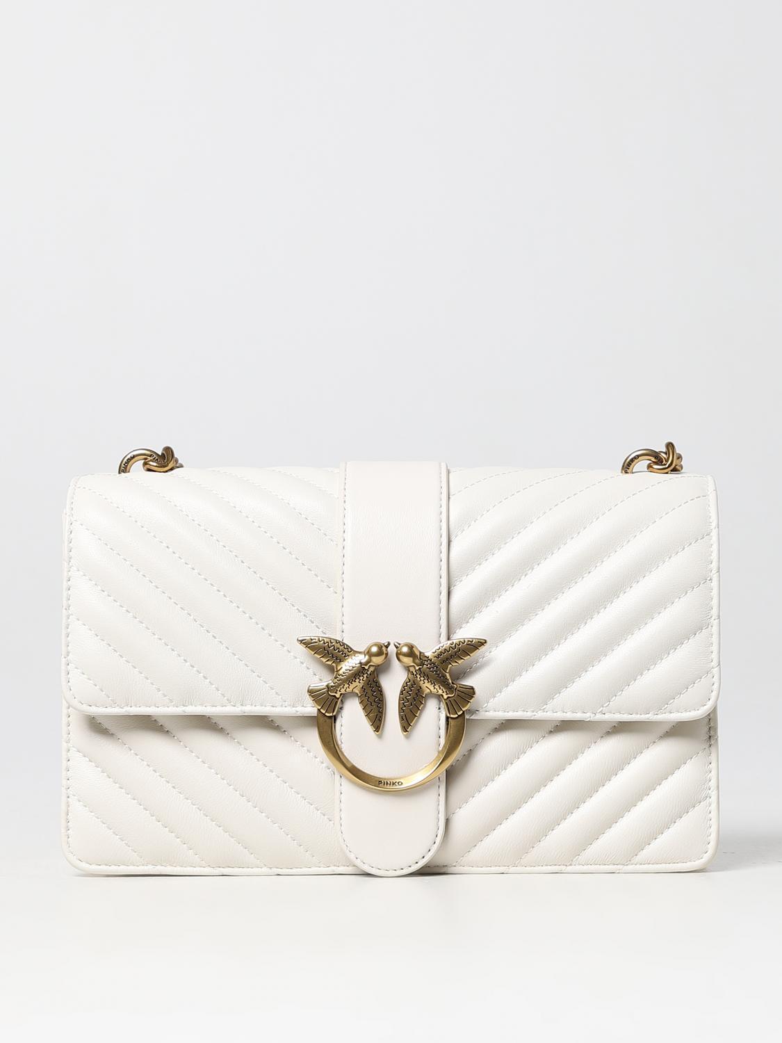 PINKO BORSA A SPALLA: Borsa Love One Pinko in nappa trapuntata, Avorio - Img 1