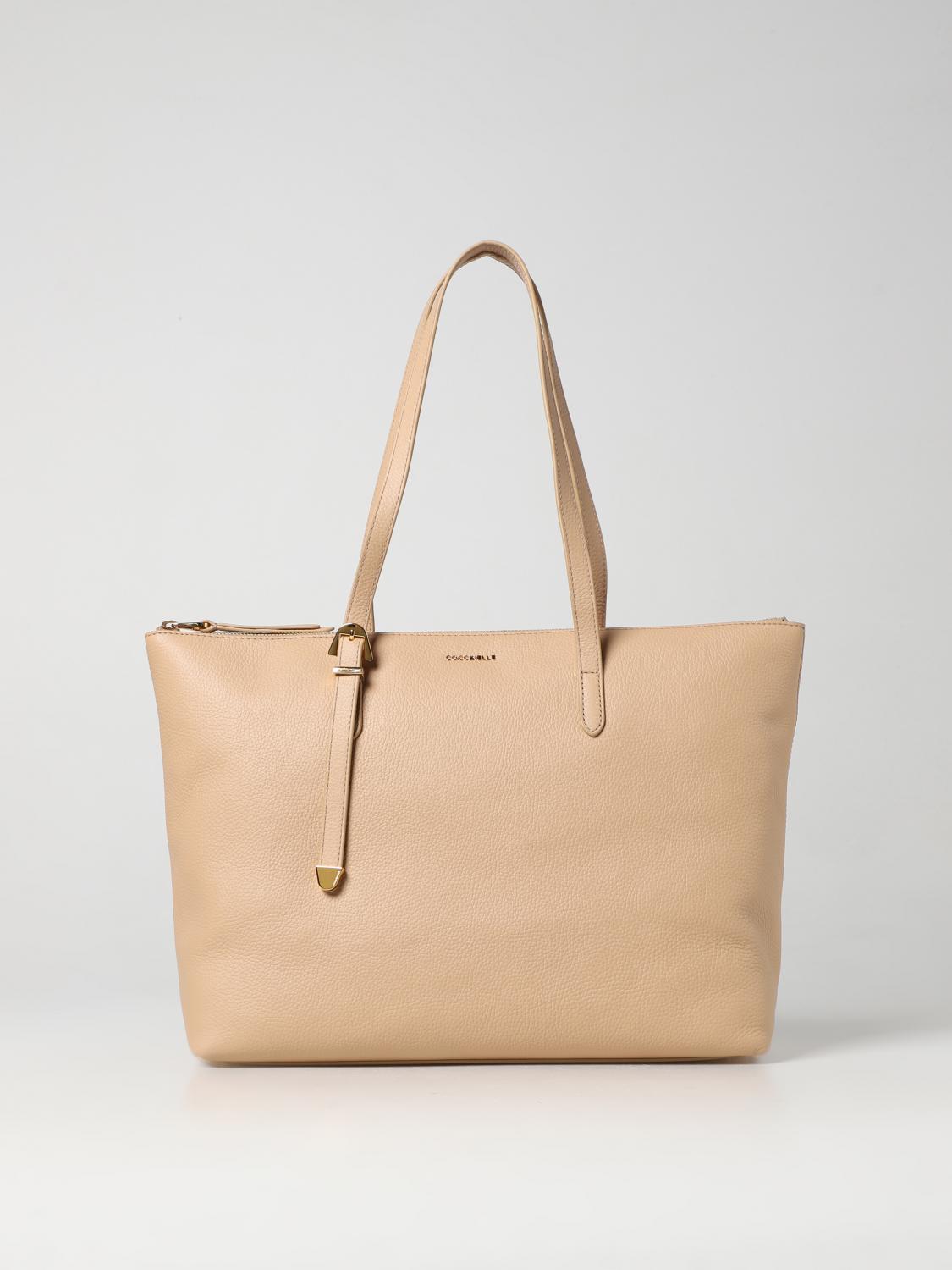 COCCINELLE BORSA TOTE: Borsa Coccinelle in pelle a grana, Beige - Img 1