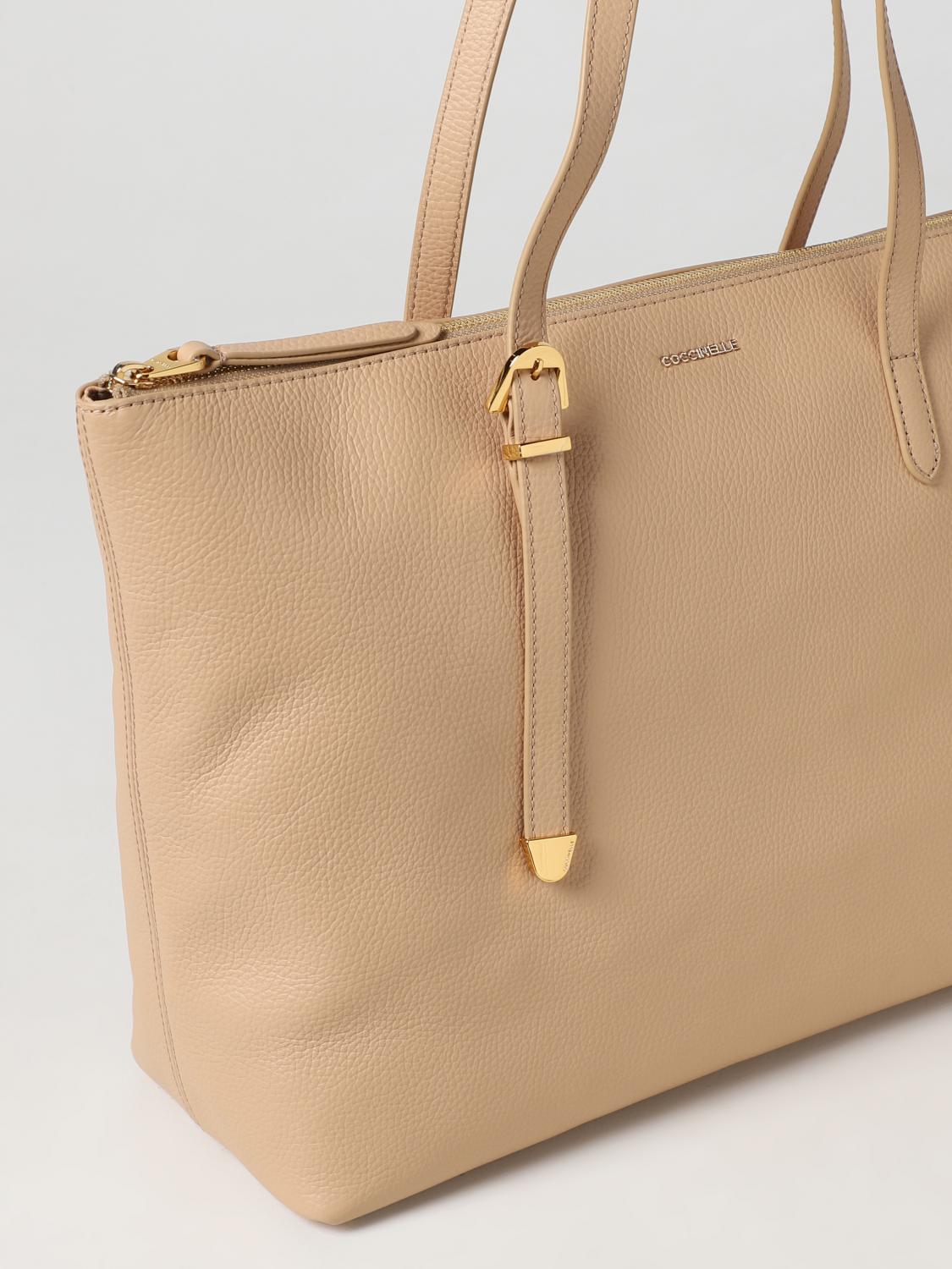 COCCINELLE BORSA TOTE: Borsa Coccinelle in pelle a grana, Beige - Img 3
