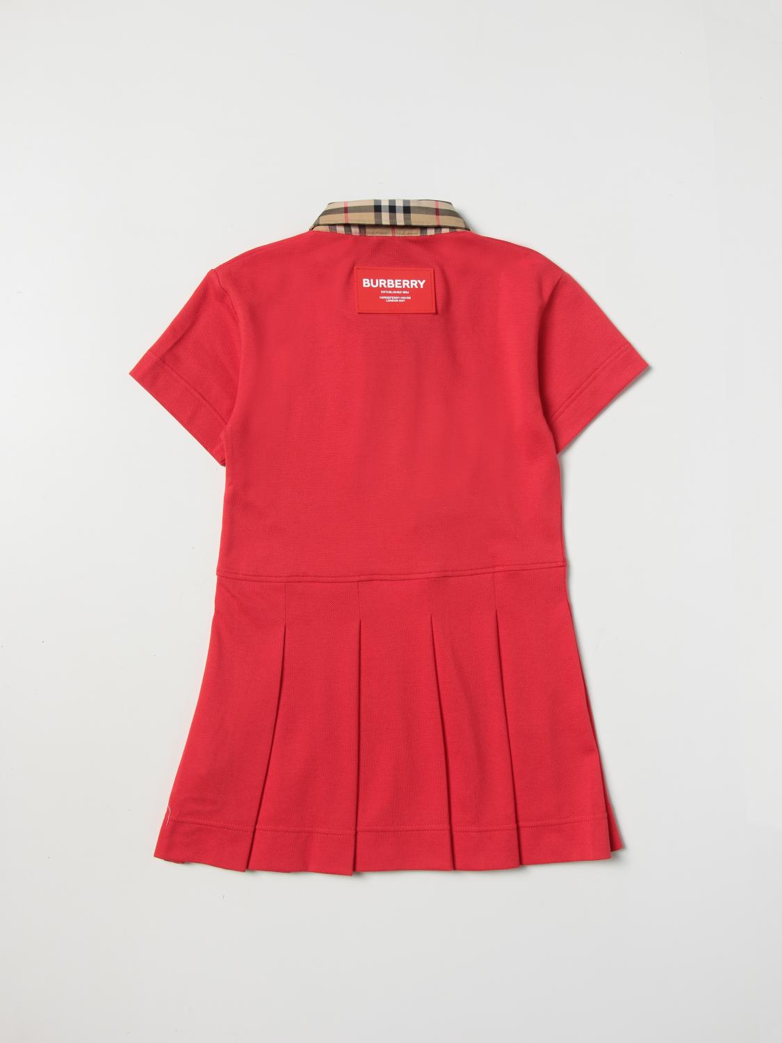 open lace back dress BURBERRY RED PRINTED POLO DRESS WITH WOODEN BEADS