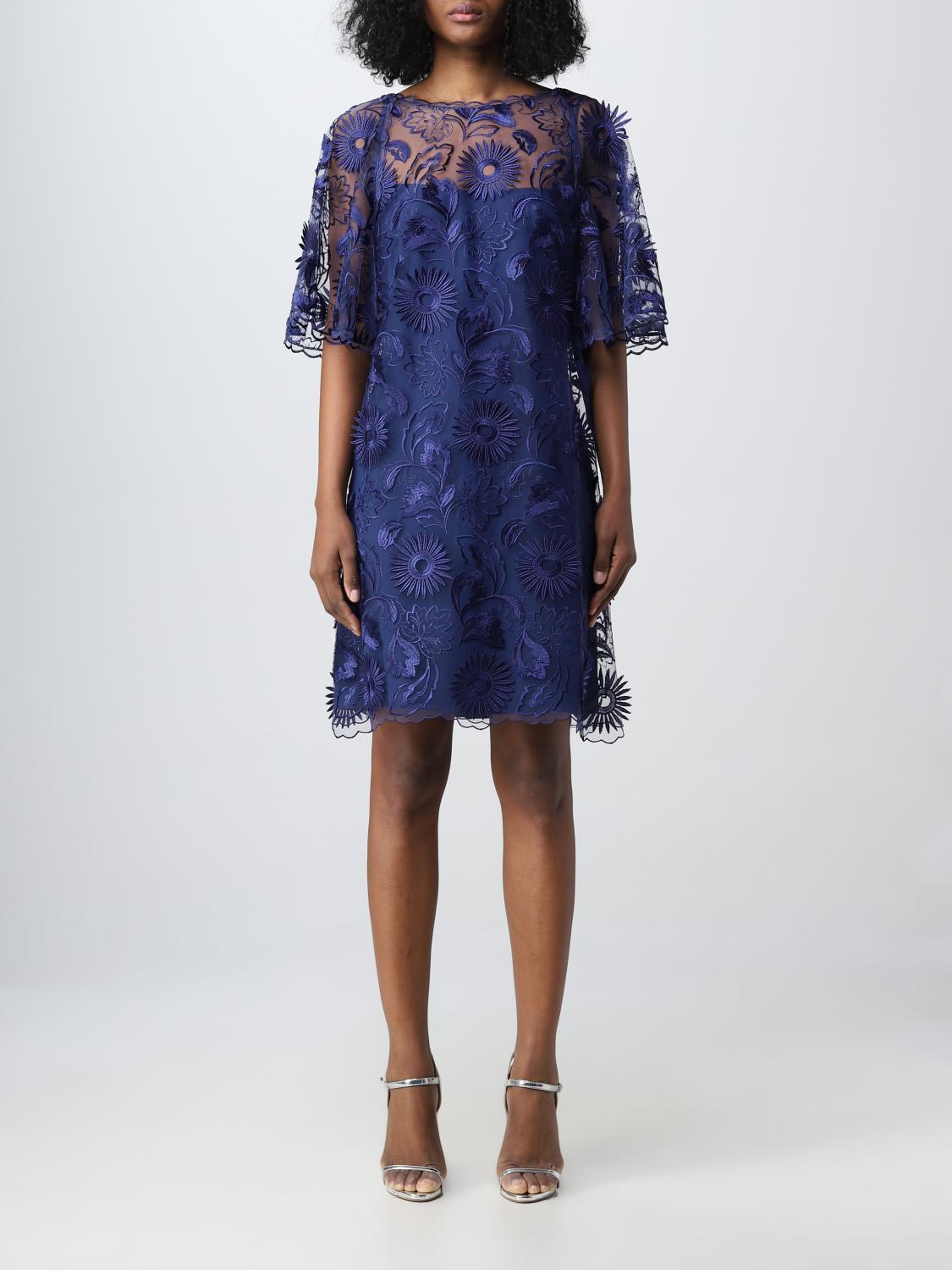 alberta ferretti blue lace dress appliqu-detail silk navy blue dress AlbertaFerretti  D'Adlia
