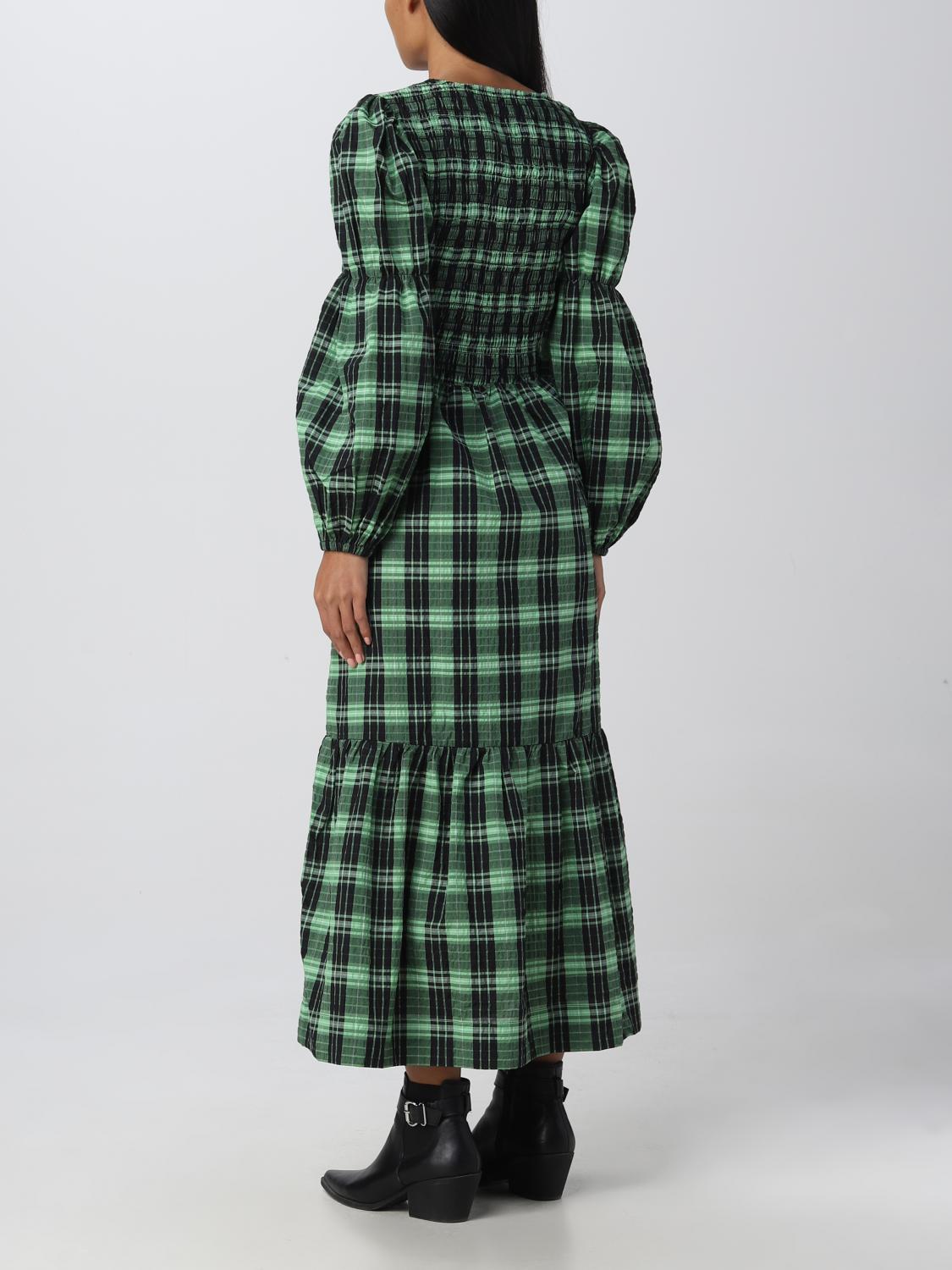 ganni green and black dress in cotton blend Puff sleeve
