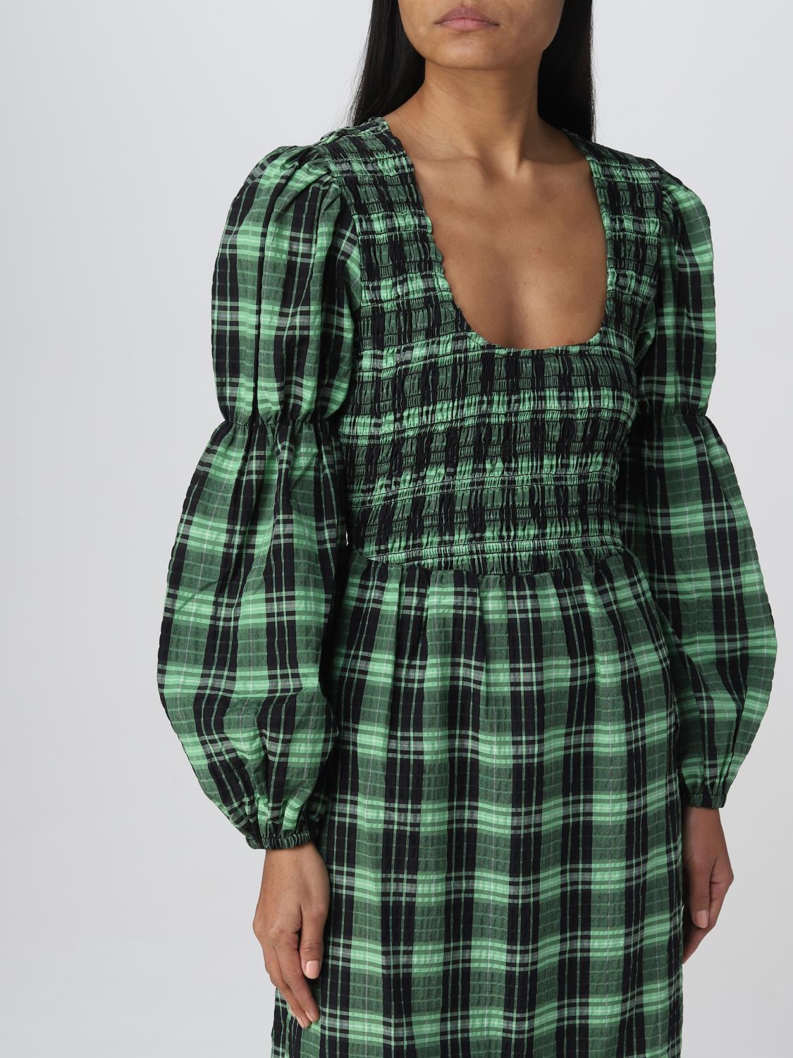 ganni green gingham dress in cotton blend All-Seasons