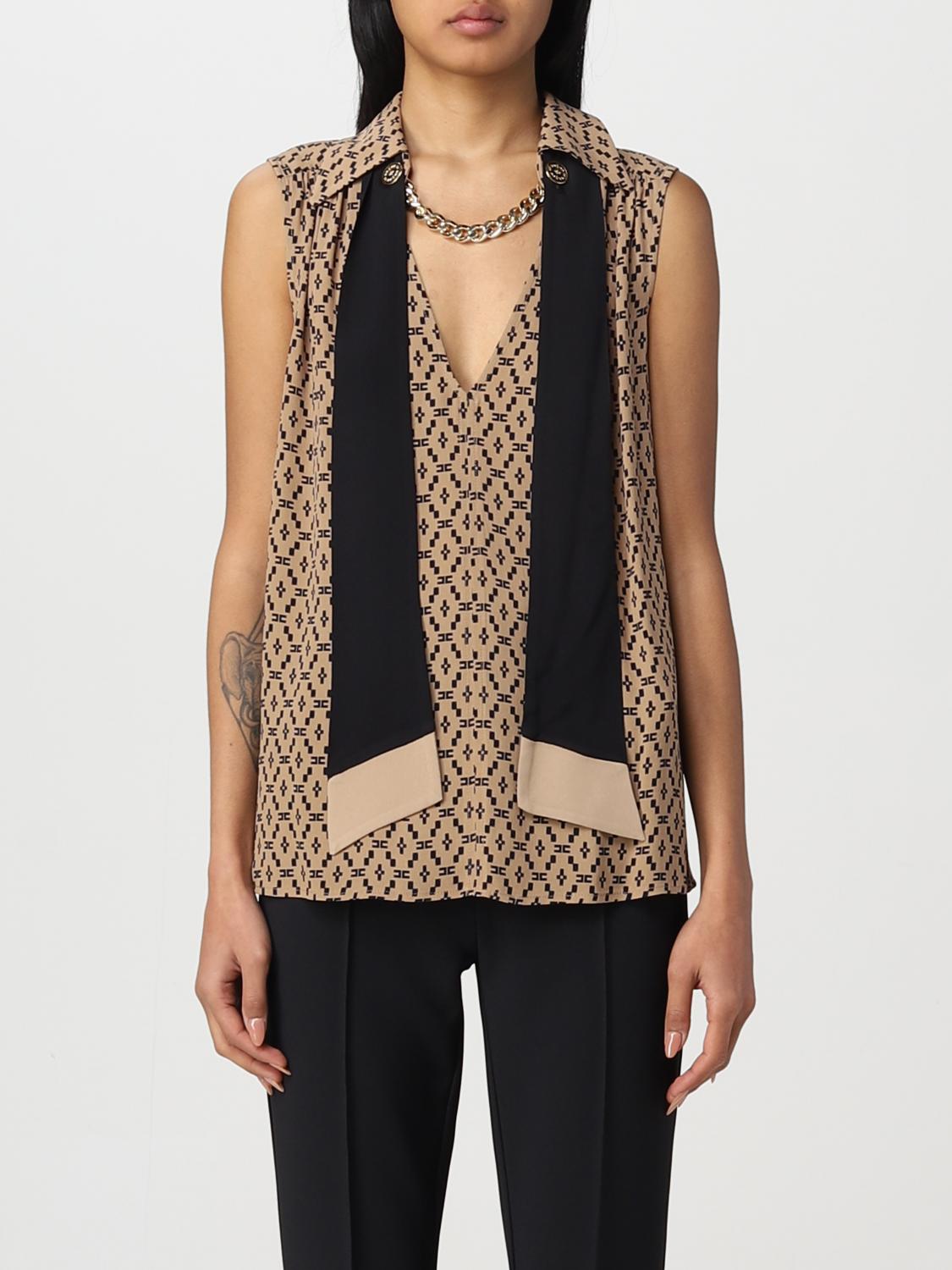 ELISABETTA FRANCHI TOP: Blusa Elisabetta Franchi in georgette, Marrone - Img 1