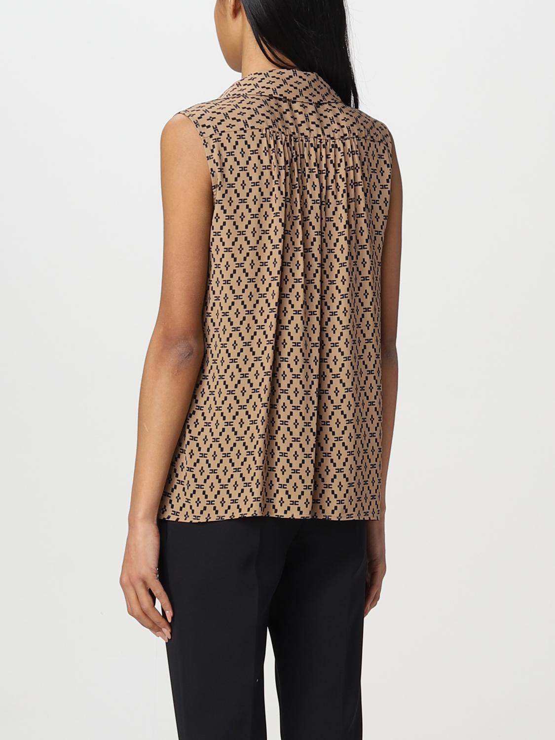 ELISABETTA FRANCHI TOP: Blusa Elisabetta Franchi in georgette, Marrone - Img 2
