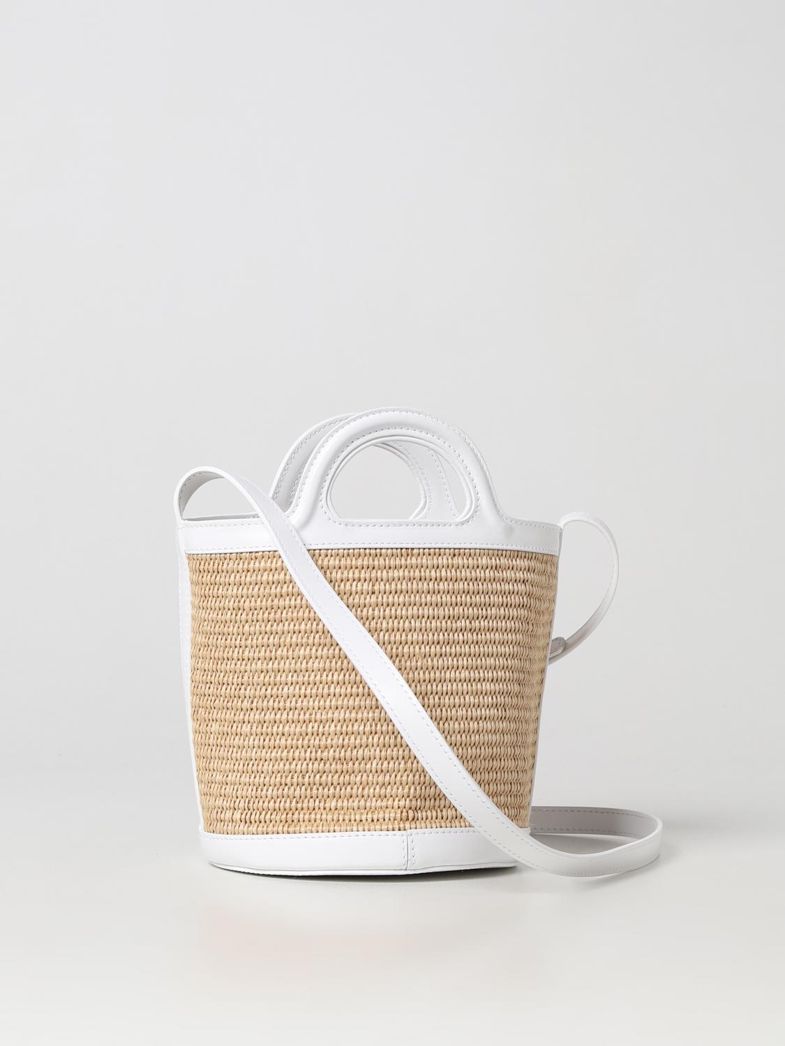 MARNI BORSA MINI: Borsa Tropicalia Mini Marni in pelle e rafia, Bianco - Img 2