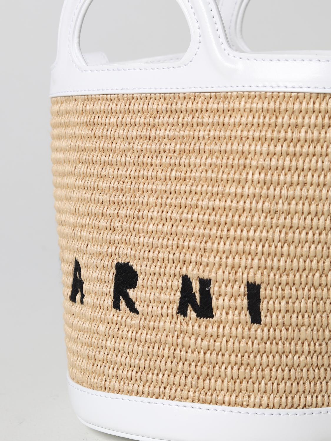 MARNI BORSA MINI: Borsa Tropicalia Mini Marni in pelle e rafia, Bianco - Img 3