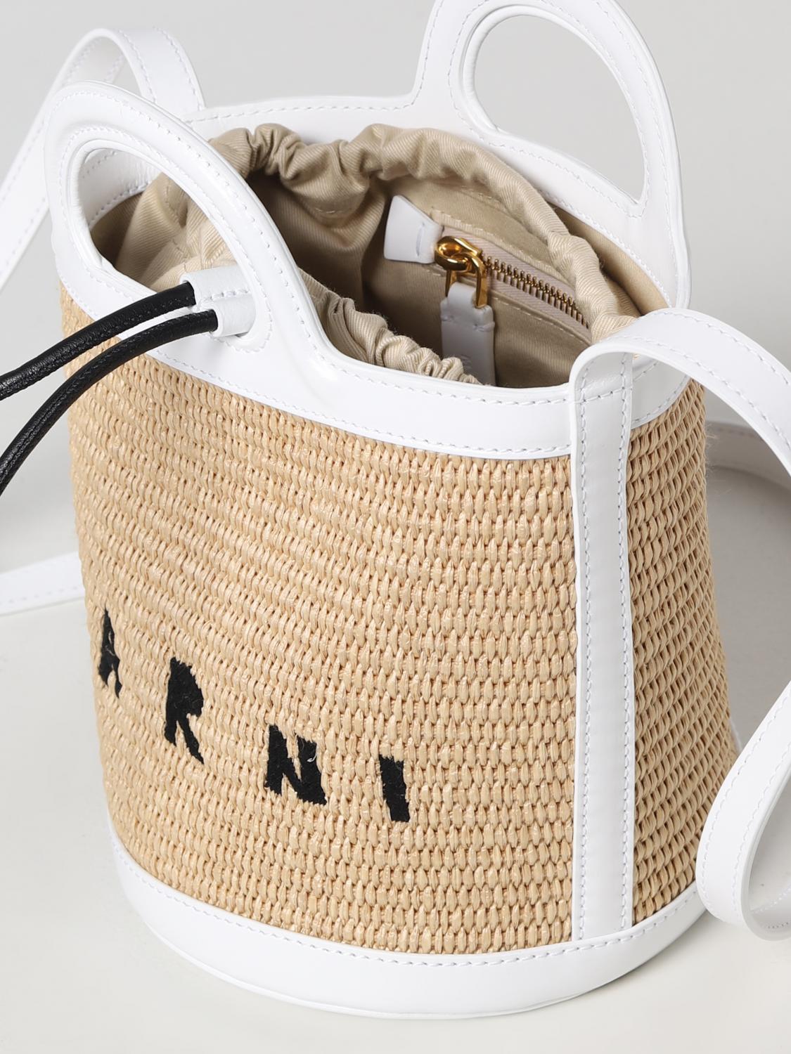 MARNI BORSA MINI: Borsa Tropicalia Mini Marni in pelle e rafia, Bianco - Img 4