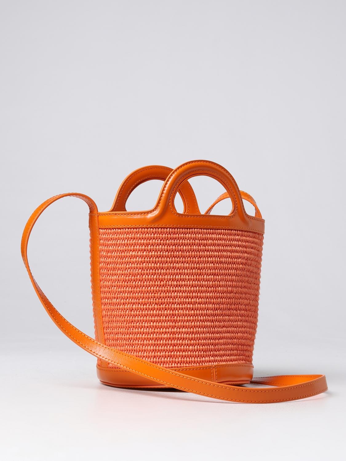 MARNI BORSA MINI: Borsa Tropicalia Mini Marni in pelle e rafia, Arancione - Img 3