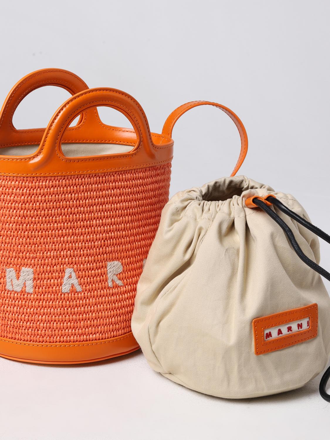 MARNI BORSA MINI: Borsa Tropicalia Mini Marni in pelle e rafia, Arancione - Img 4