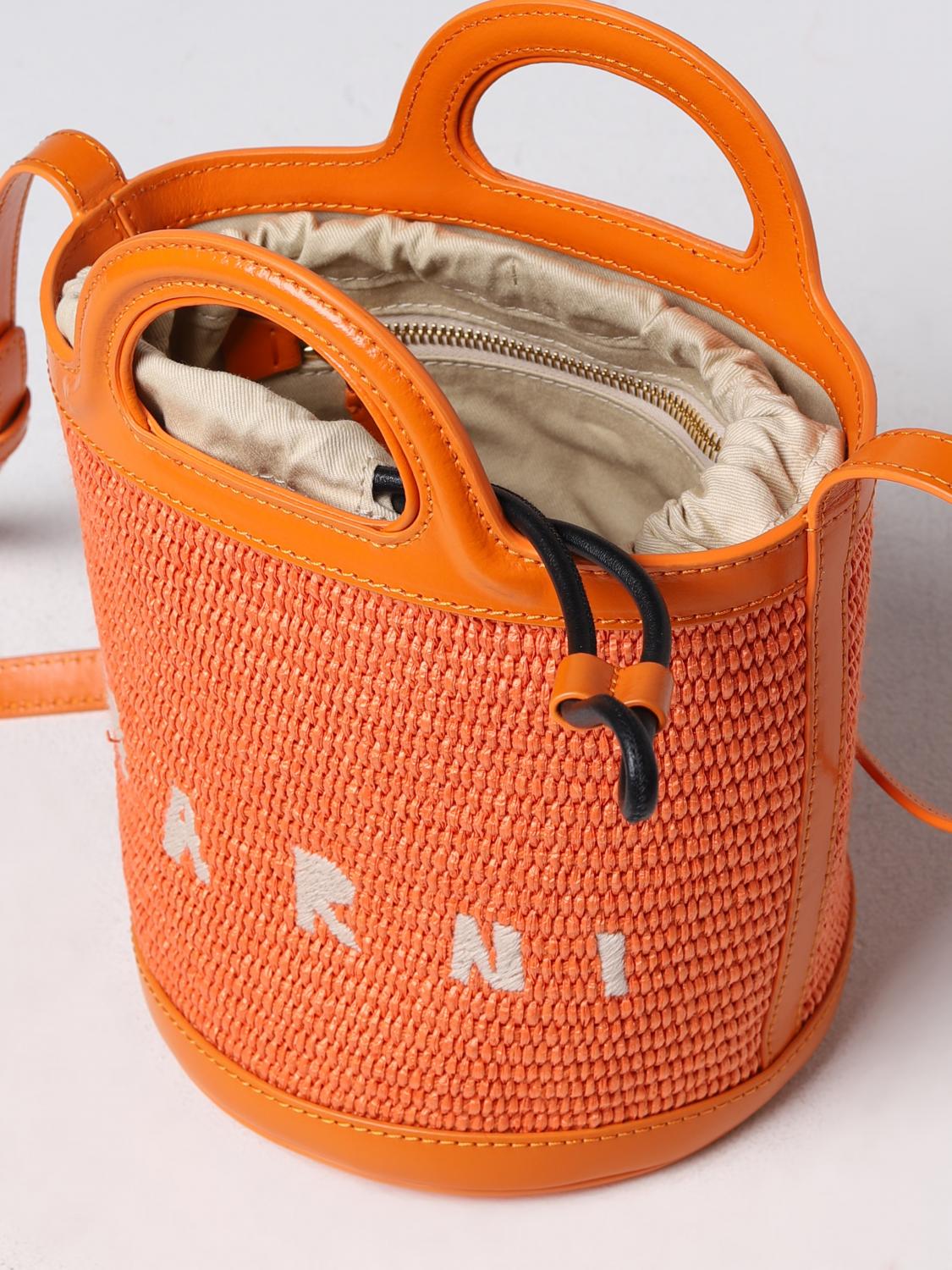 MARNI BORSA MINI: Borsa Tropicalia Mini Marni in pelle e rafia, Arancione - Img 5