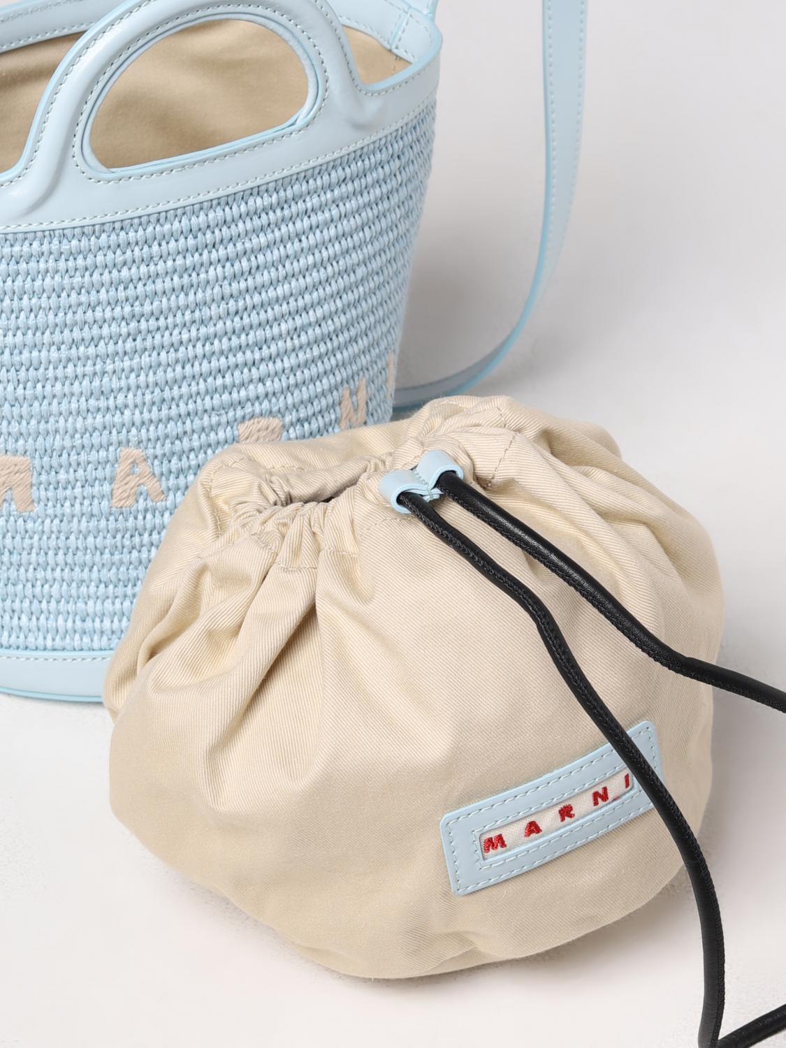 MARNI BORSA MINI: Borsa Tropicalia Mini Marni in pelle e rafia, Azzurro - Img 4