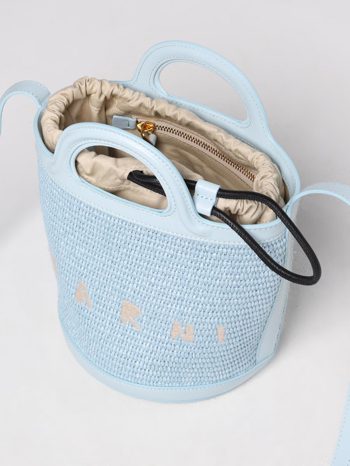 MARNI BORSA MINI: Borsa Tropicalia Mini Marni in pelle e rafia, Azzurro - Img 5