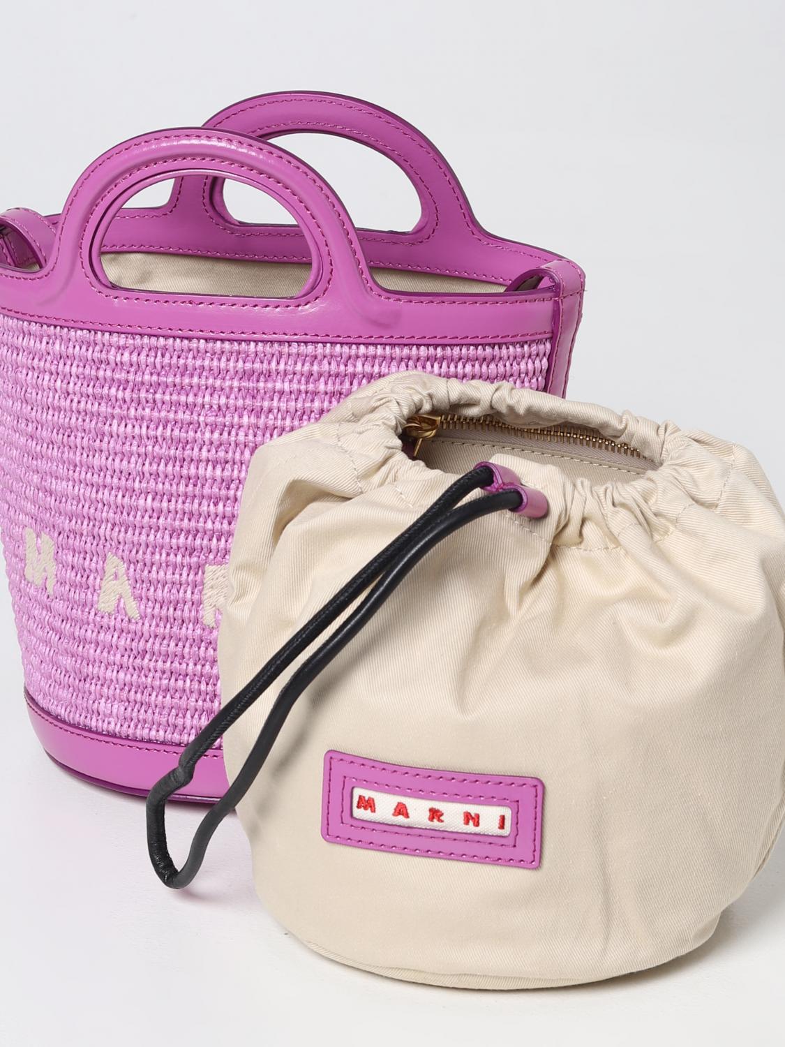 MARNI BORSA MINI: Borsa Tropicalia Mini Marni in pelle e rafia, Lilla - Img 3