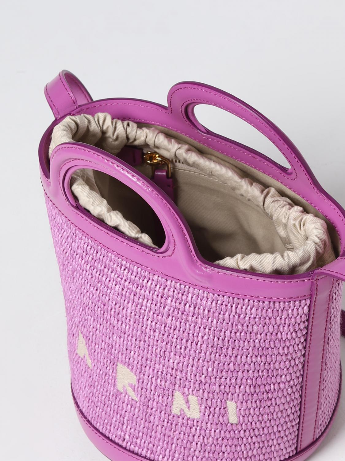 MARNI BORSA MINI: Borsa Tropicalia Mini Marni in pelle e rafia, Lilla - Img 4