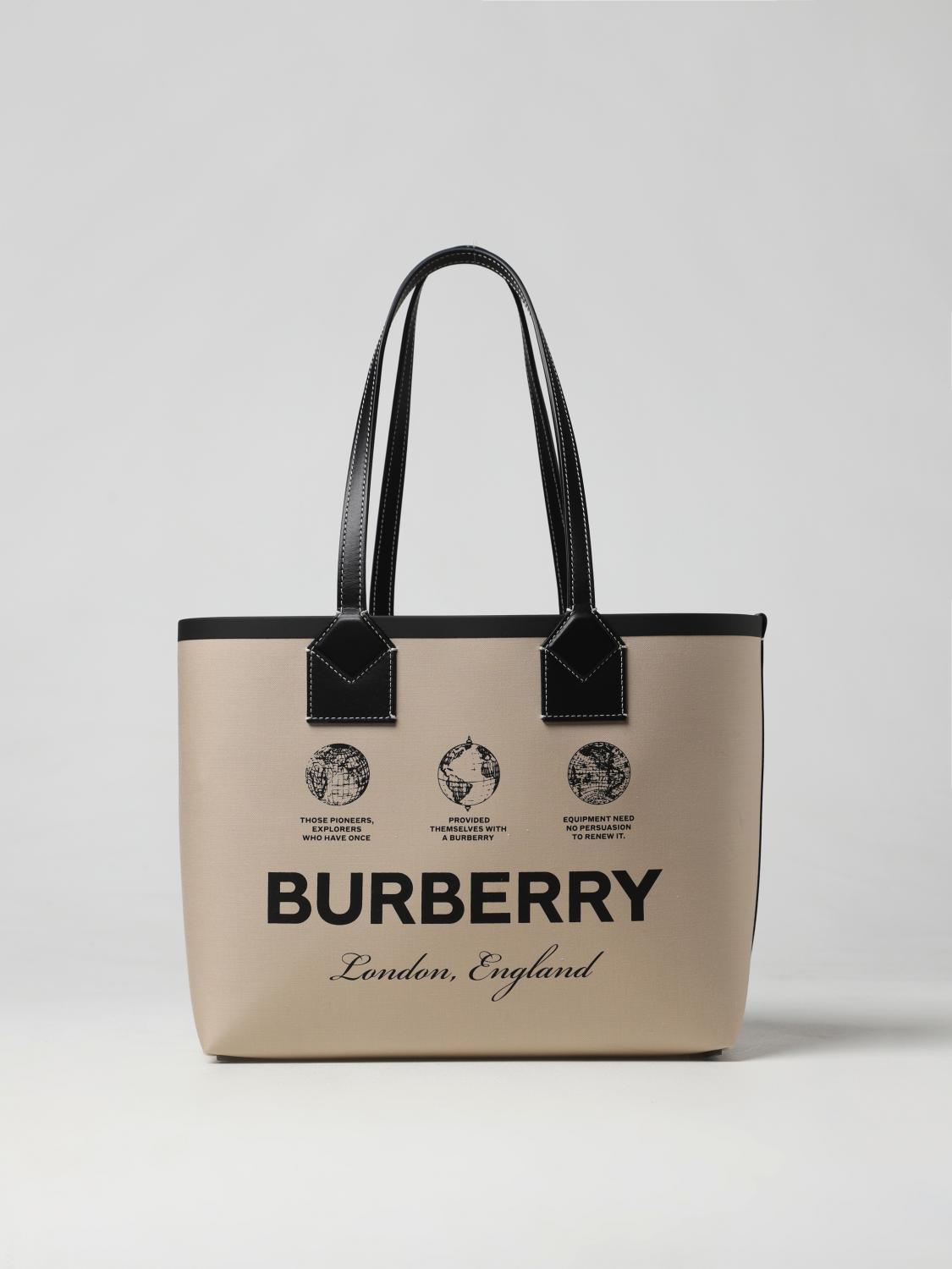 BURBERRY BORSA TOTE: Borsa Burberry in tessuto, Beige - Img 1