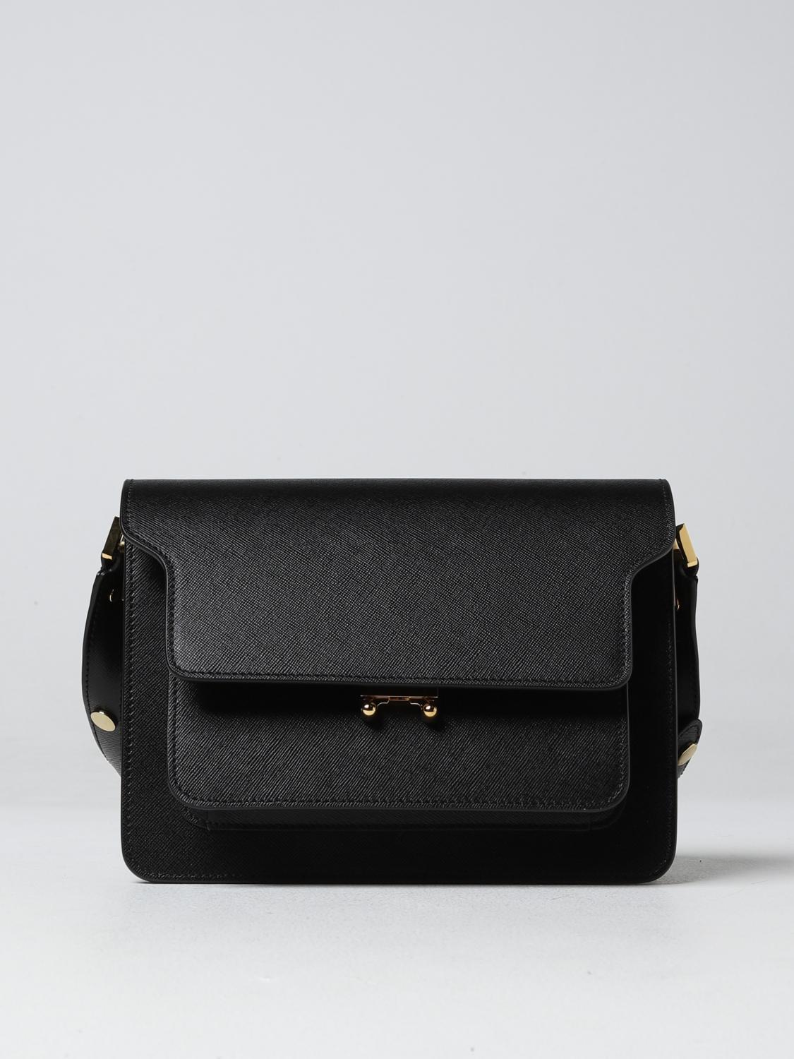 MARNI BORSA MINI: Borsa Trunk Marni in pelle saffiano, Nero - Img 1