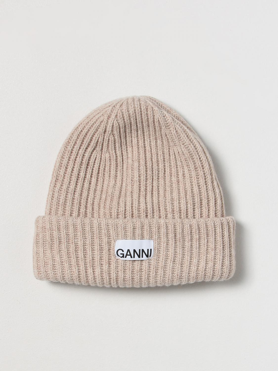 GANNI CAPPELLO: Cappello Ganni in misto lana riciclata a coste , Sabbia - Img 1