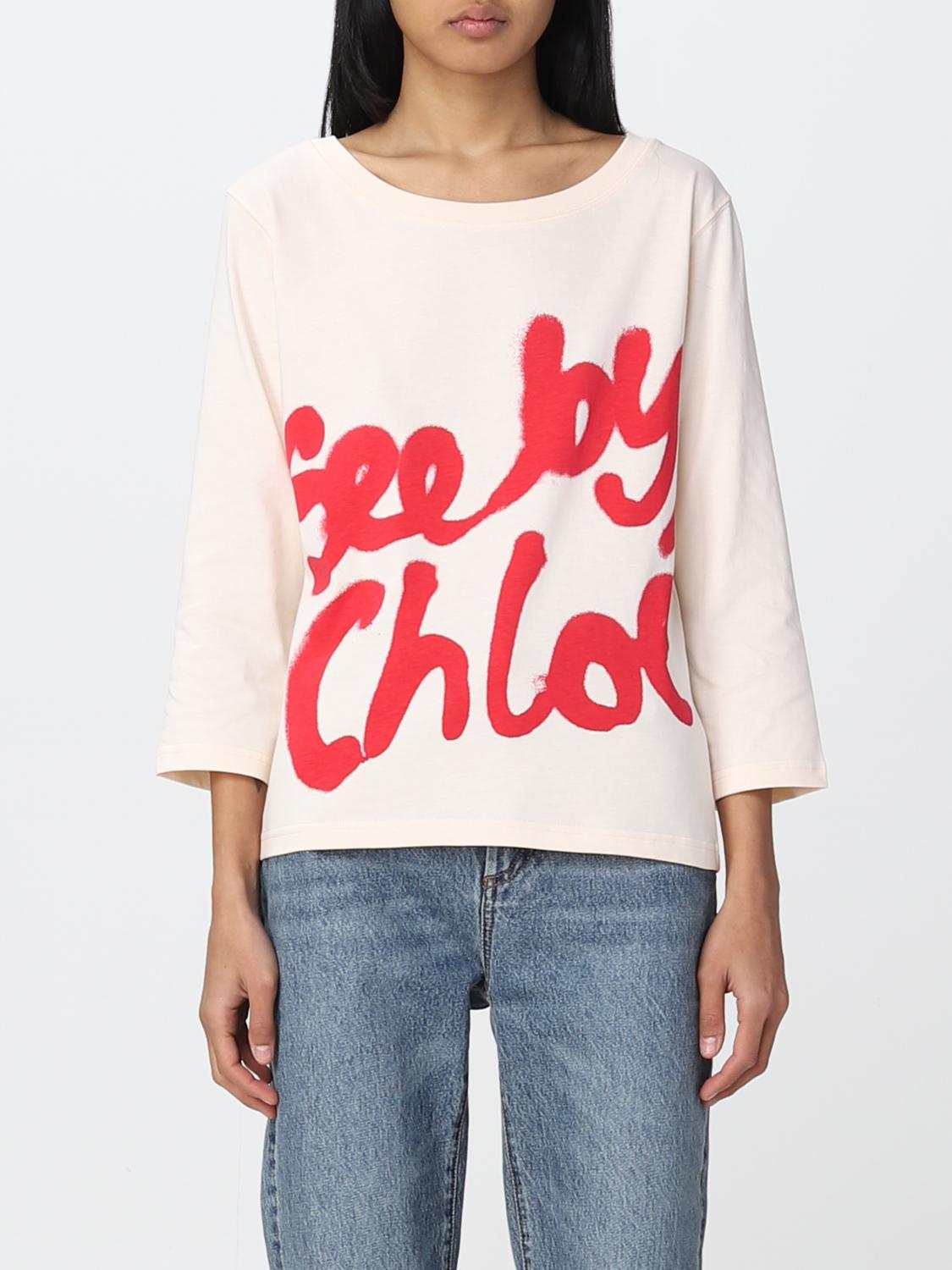 SEE BY CHLOÉ: cotton T-shirt - Peach | See by Chloé t-shirt