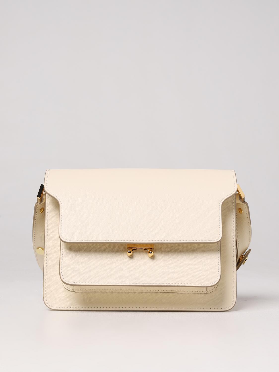 MARNI BORSA A SPALLA: Borsa Trunk Marni in pelle saffiano, Bianco - Img 1