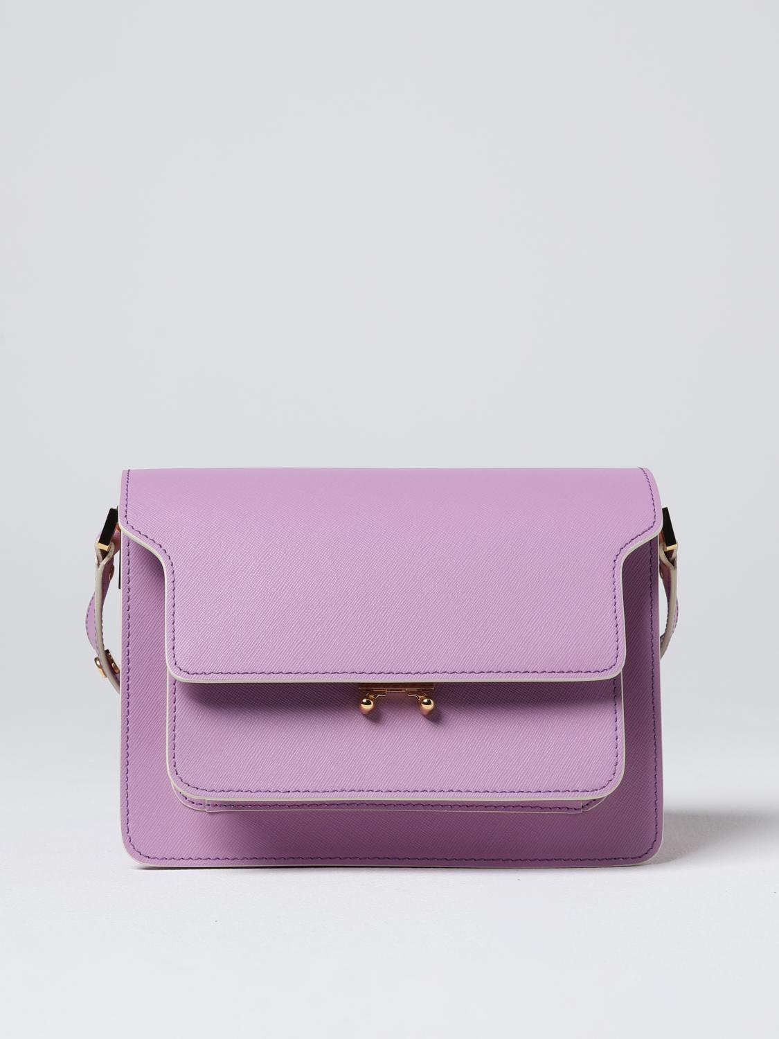 MARNI BORSA A SPALLA: Borsa Trunk Marni in pelle saffiano, Lilla - Img 1