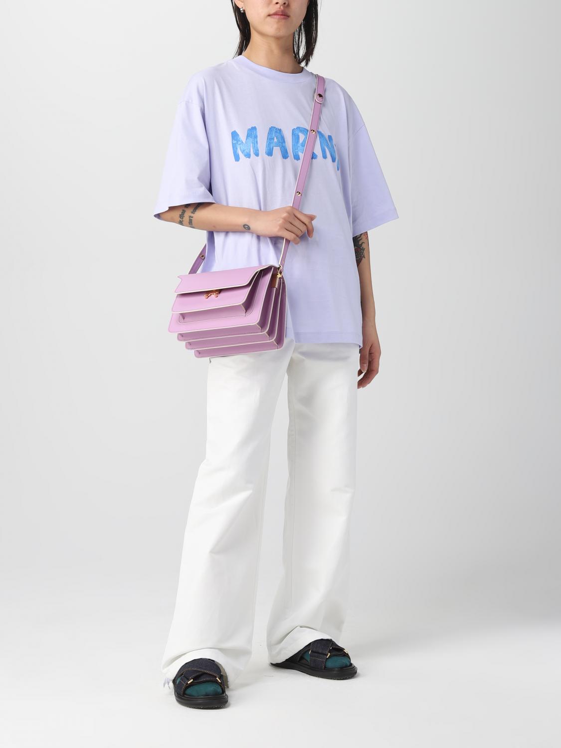 MARNI BORSA A SPALLA: Borsa Trunk Marni in pelle saffiano, Lilla - Img 2