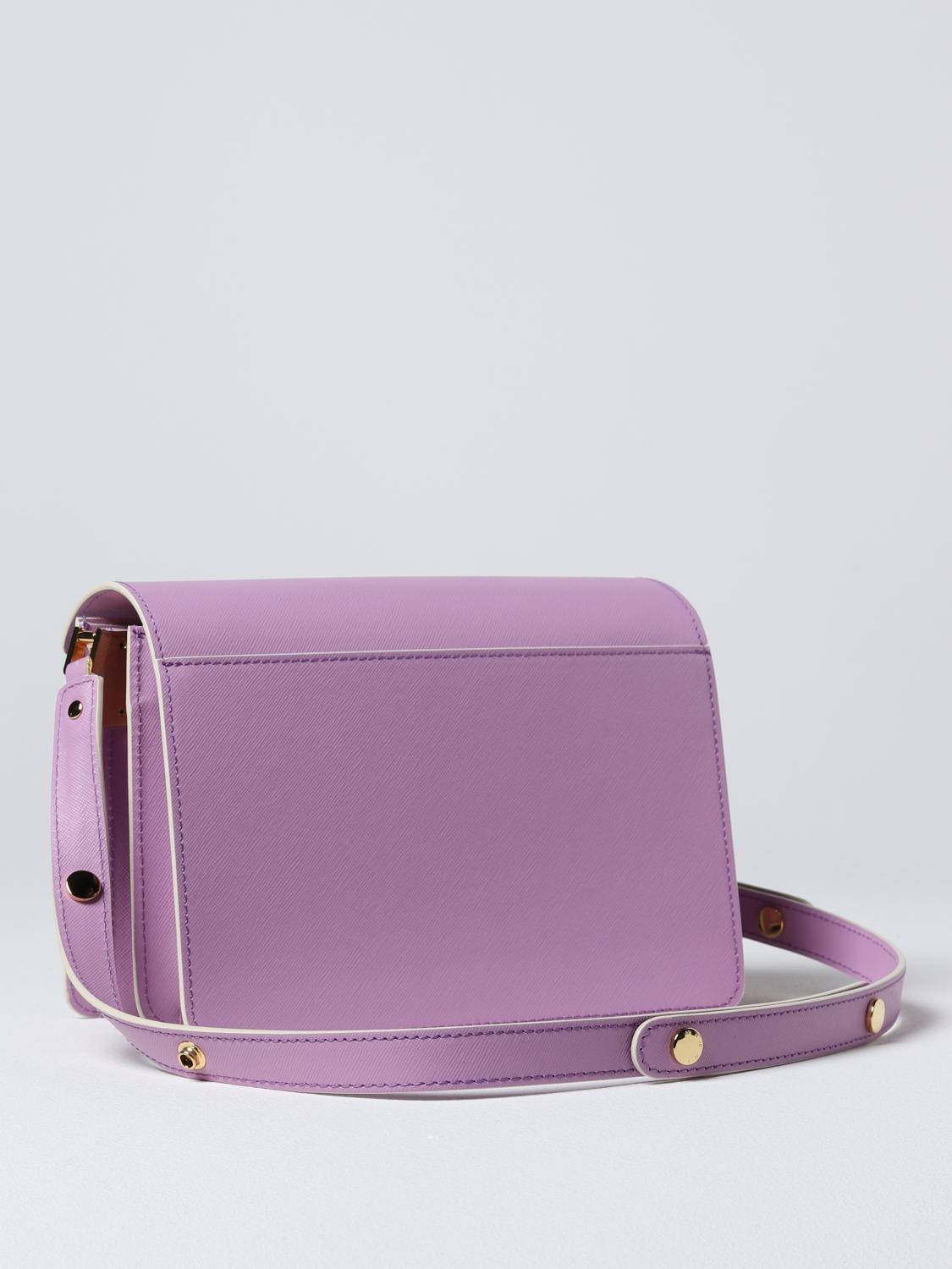 MARNI BORSA A SPALLA: Borsa Trunk Marni in pelle saffiano, Lilla - Img 3