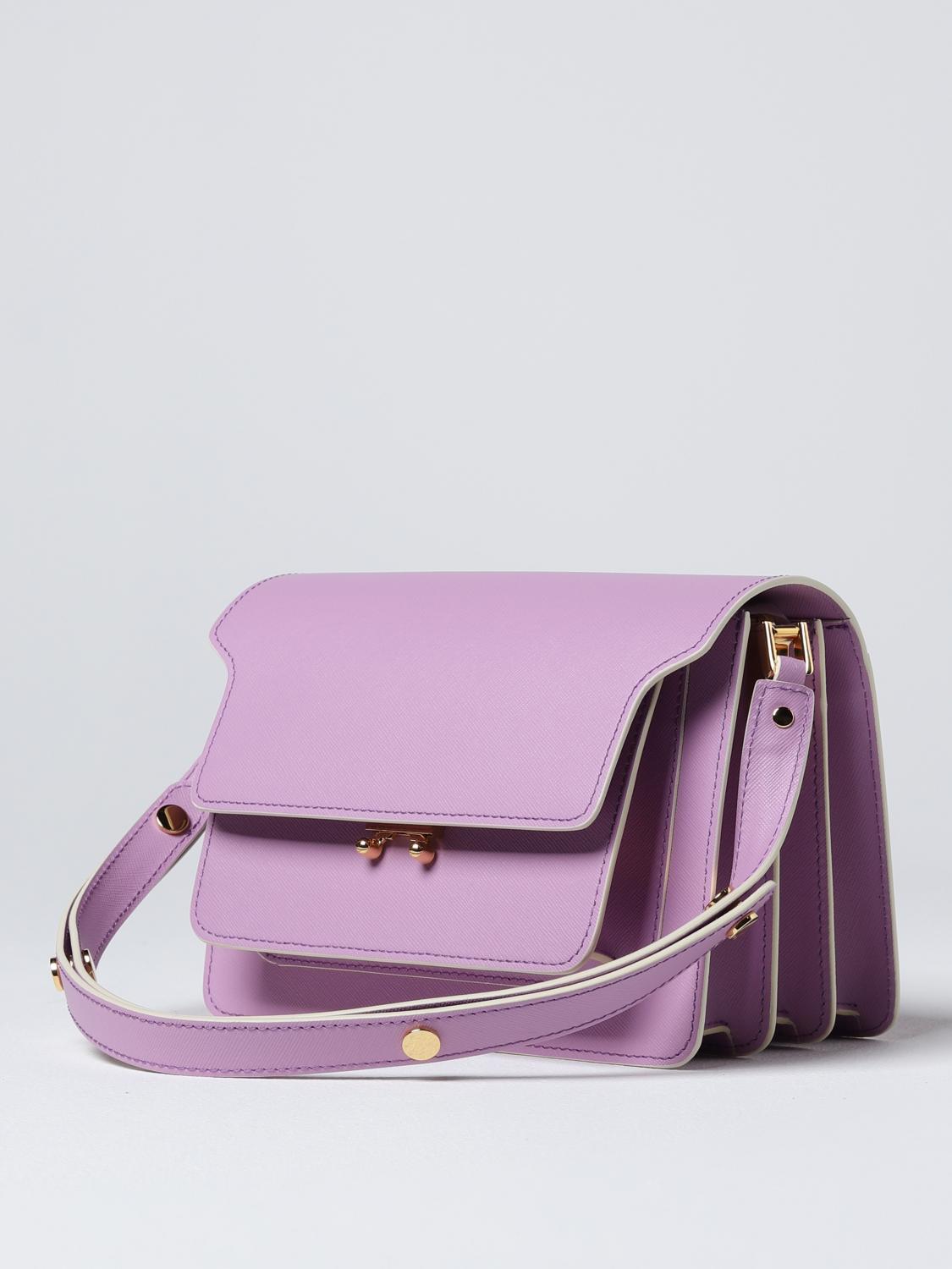 MARNI BORSA A SPALLA: Borsa Trunk Marni in pelle saffiano, Lilla - Img 4