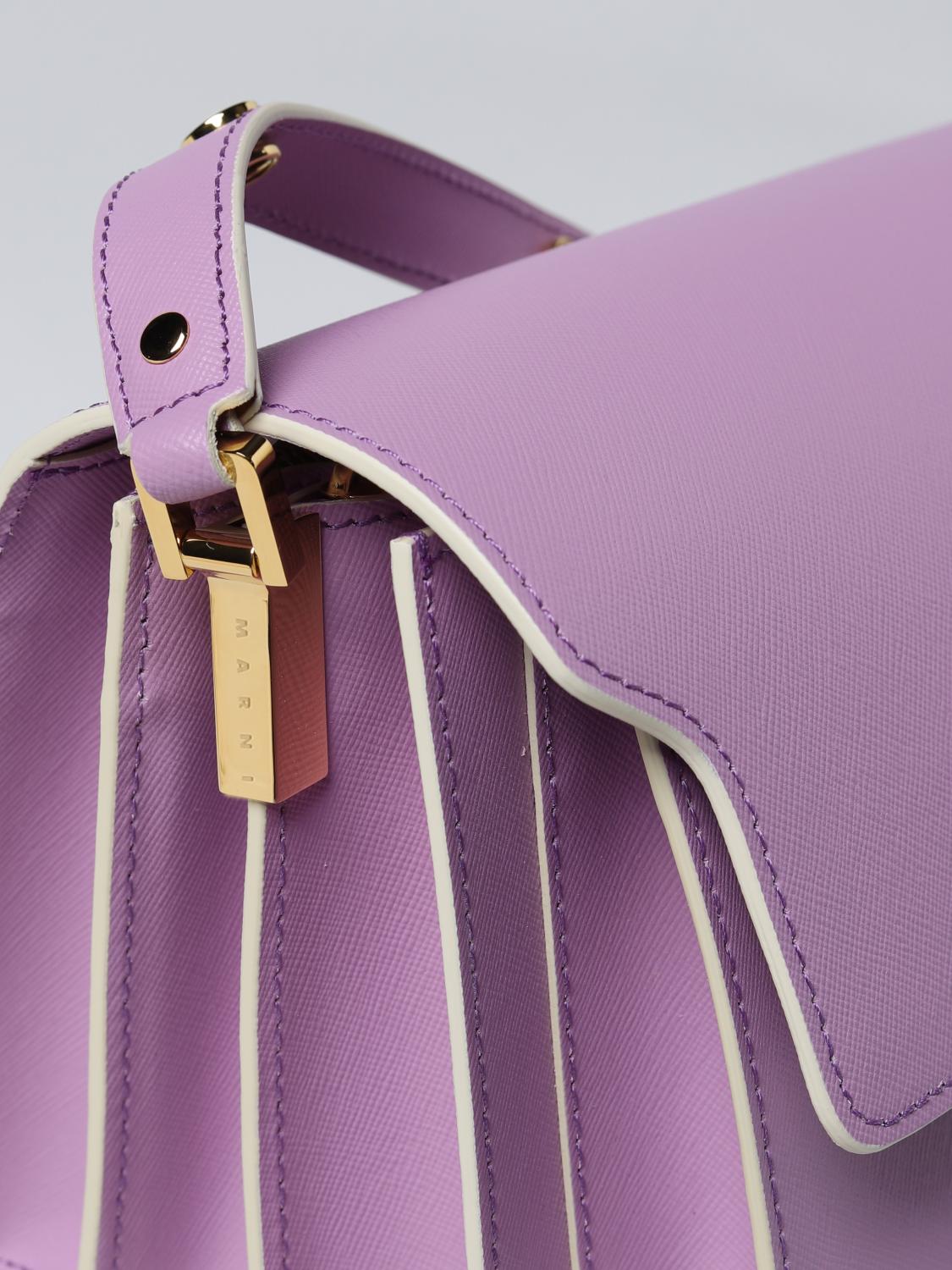 MARNI BORSA A SPALLA: Borsa Trunk Marni in pelle saffiano, Lilla - Img 5