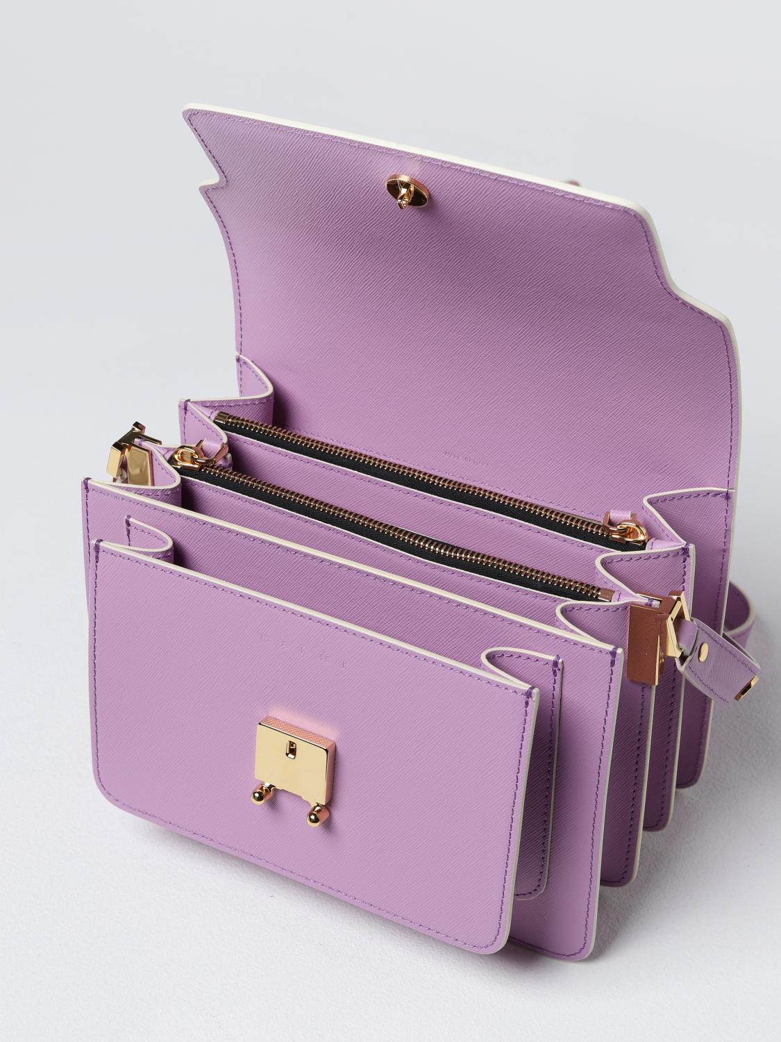 MARNI BORSA A SPALLA: Borsa Trunk Marni in pelle saffiano, Lilla - Img 6