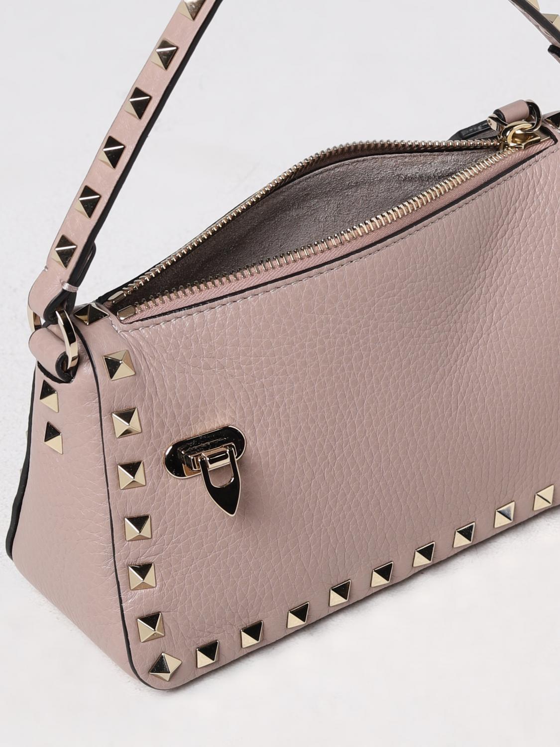 VALENTINO GARAVANI: Rockstud bag in textured leather - Blush