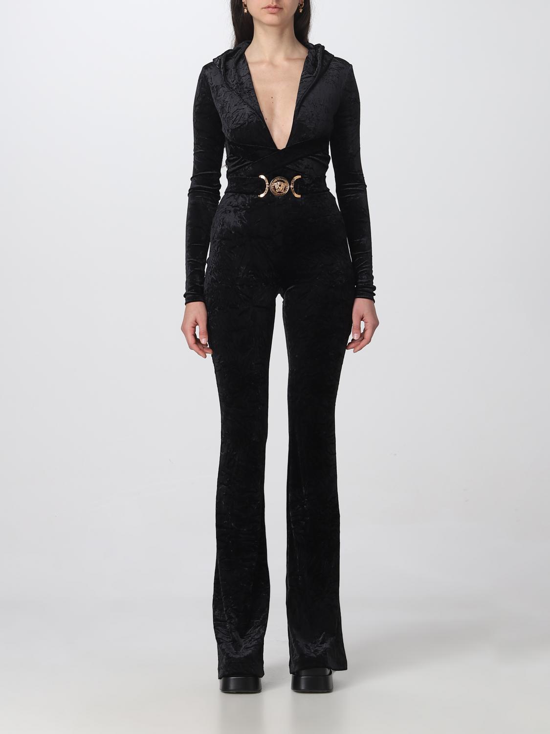 VERSACE JUMPSUIT: Velvet Medusa Biggie Versace jumpsuit, Black - Img 1