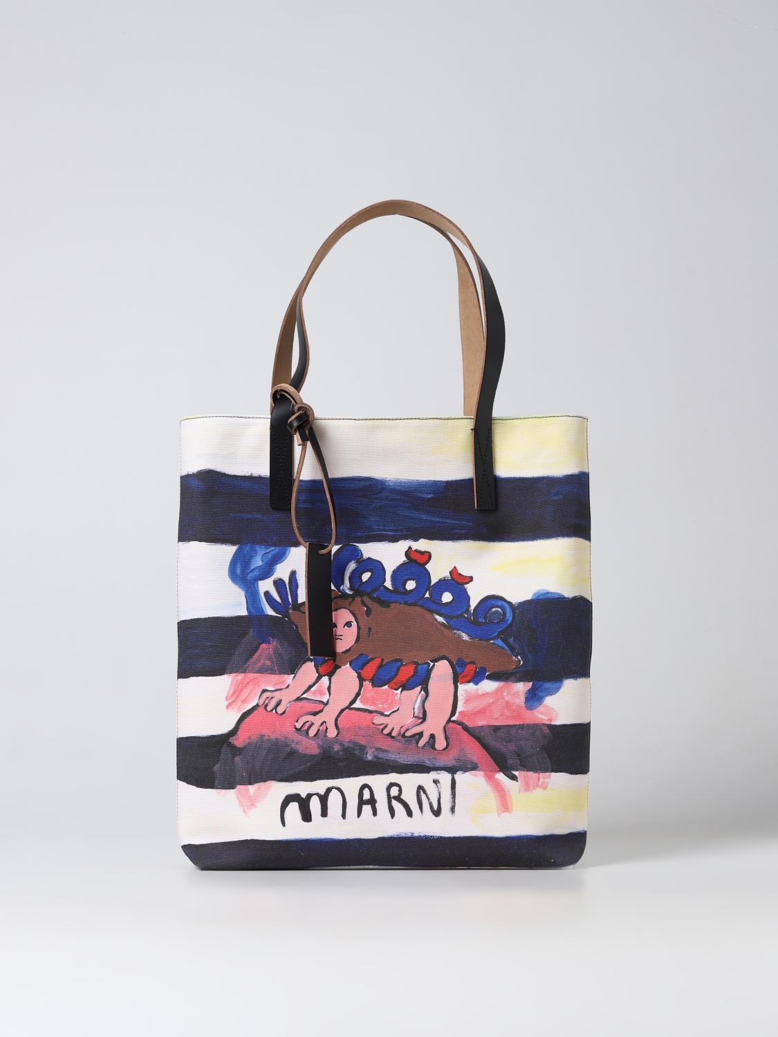MARNI: bag in printed cotton - Blue | Marni tote bag