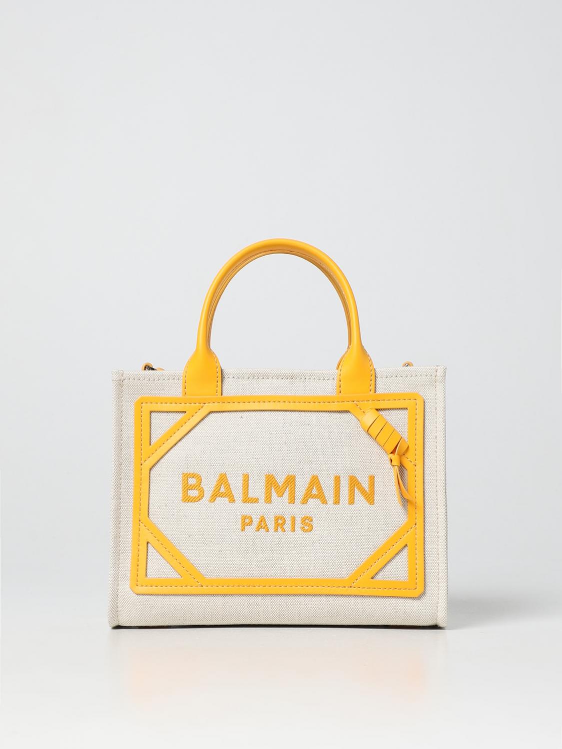 BALMAIN BORSA A MANO: Borsa B-Army Balmain in canvas e pelle, Giallo - Img 1