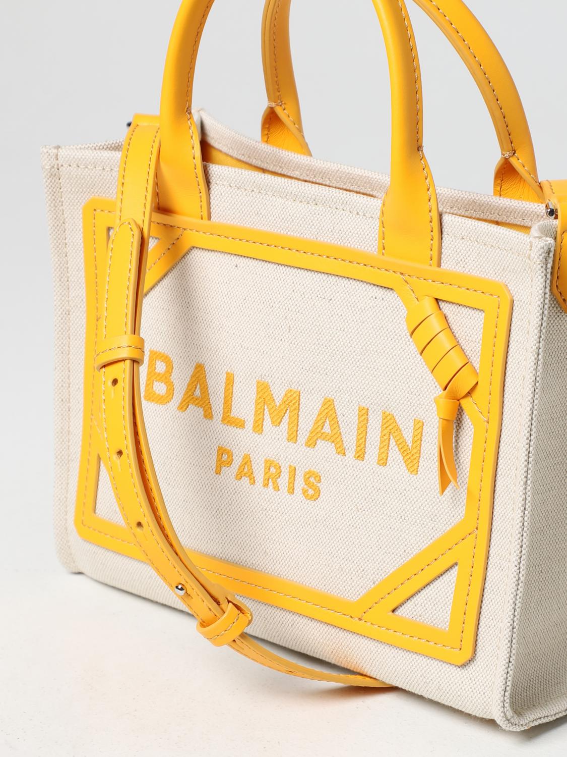 BALMAIN BORSA A MANO: Borsa B-Army Balmain in canvas e pelle, Giallo - Img 3
