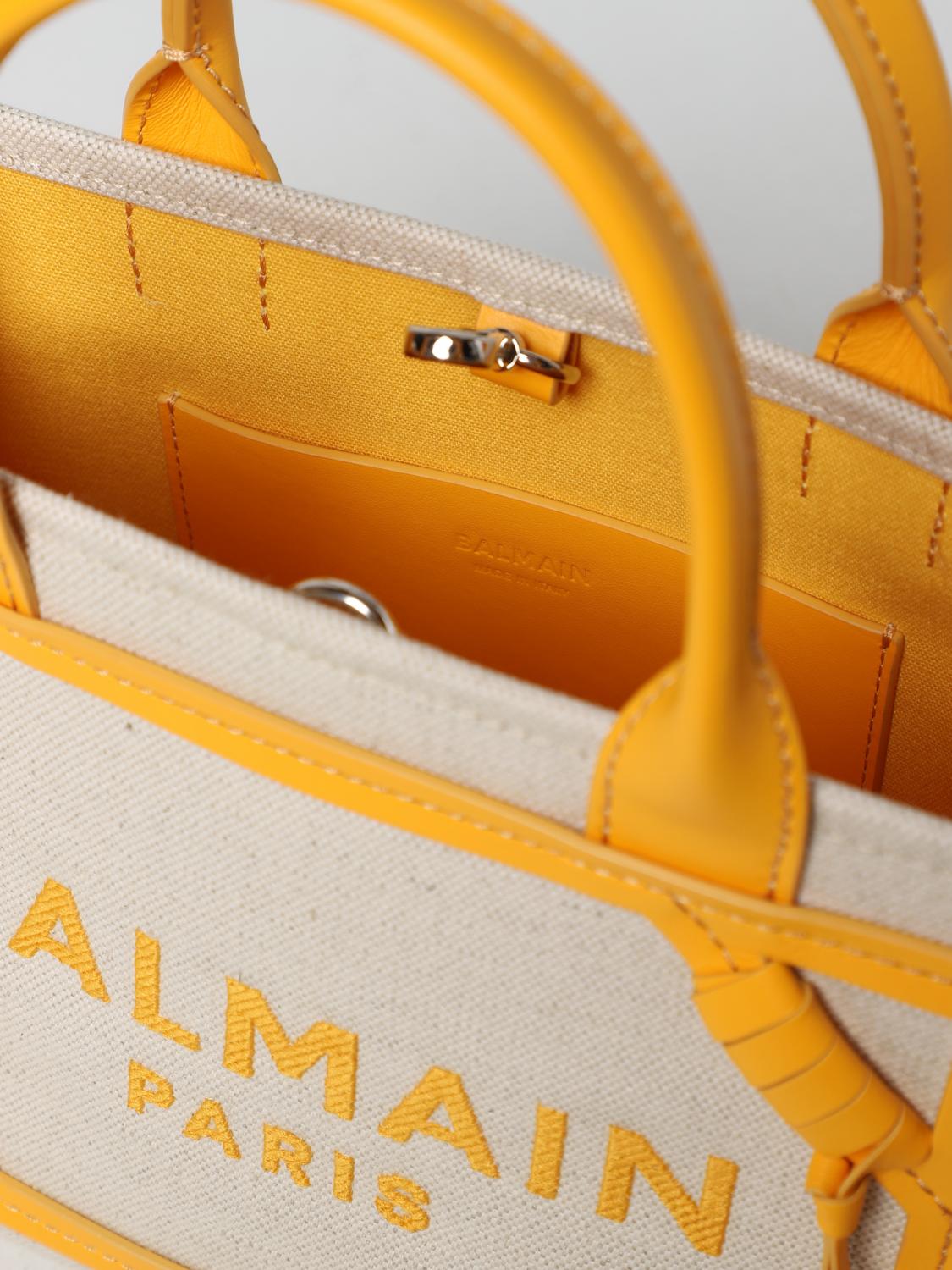 BALMAIN BORSA A MANO: Borsa B-Army Balmain in canvas e pelle, Giallo - Img 4