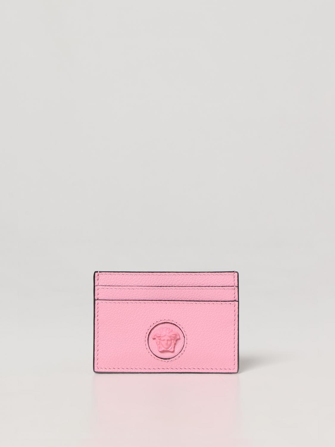 VERSACE PORTAFOGLIO: Portacarte Medusa Versace in pelle a micro grana, Rosa - Img 1