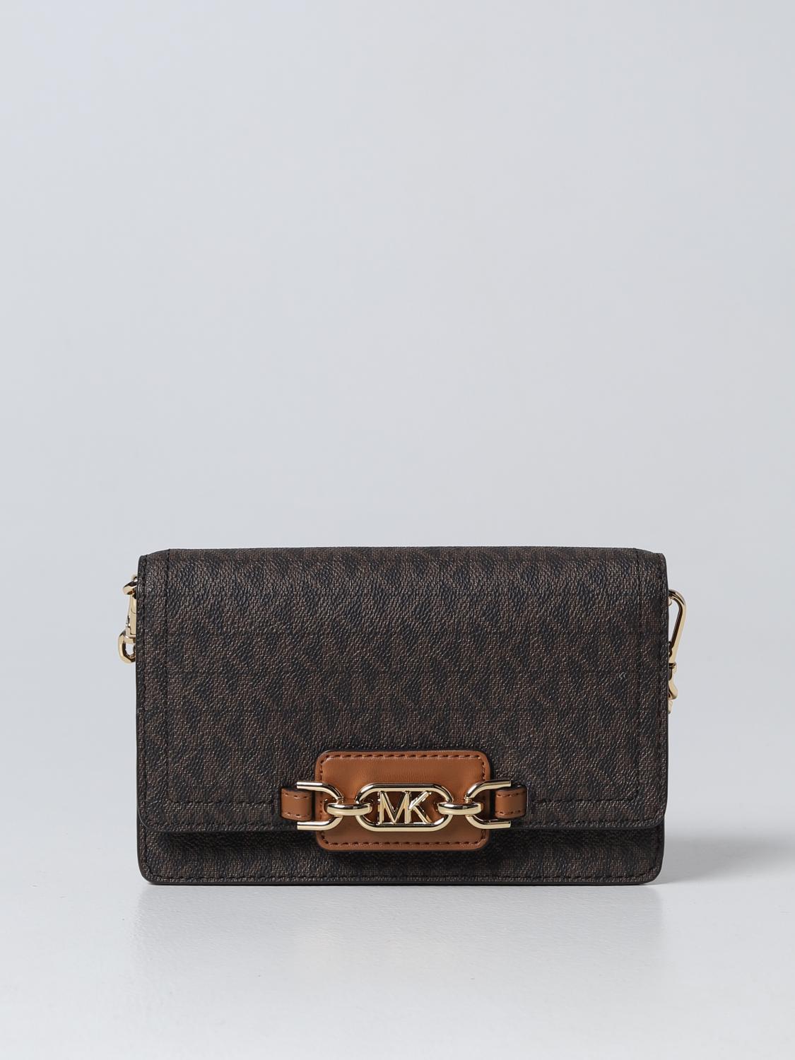 MICHAEL KORS BORSA MINI: Borsa wallet Heather Michael Kors in tessuto spalmato, Marrone - Img 1