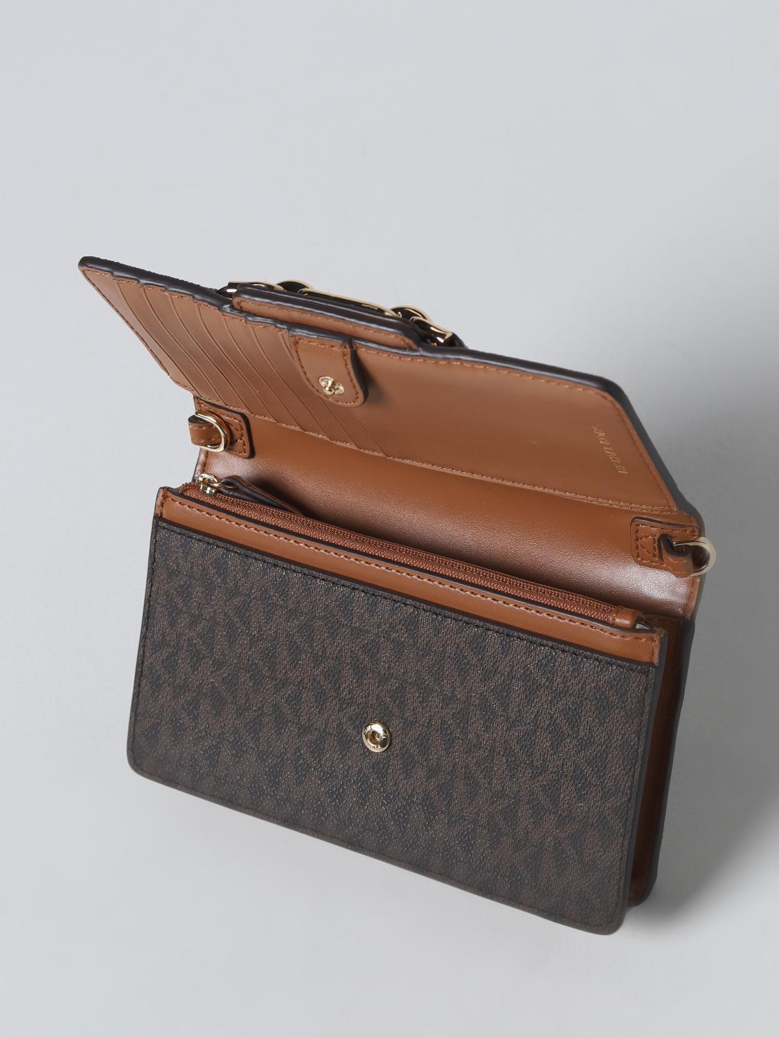 MICHAEL KORS BORSA MINI: Borsa wallet Heather Michael Kors in tessuto spalmato, Marrone - Img 2