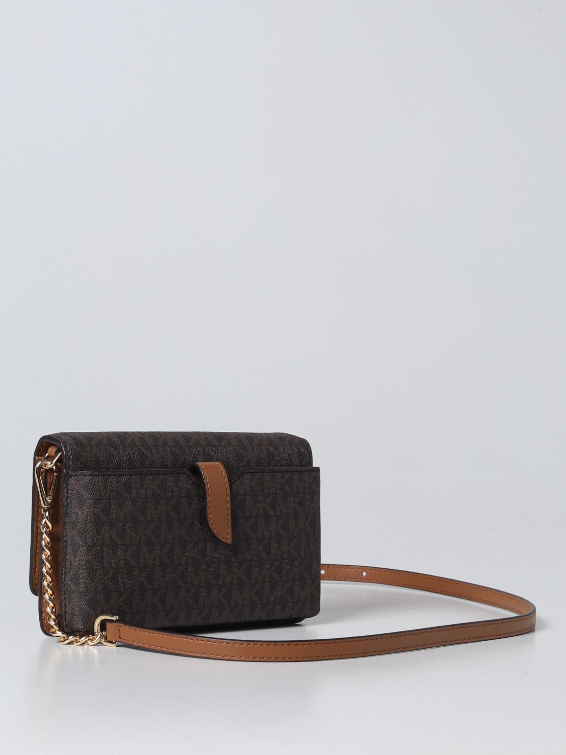 MICHAEL KORS BORSA MINI: Borsa wallet Heather Michael Kors in tessuto spalmato, Marrone - Img 3