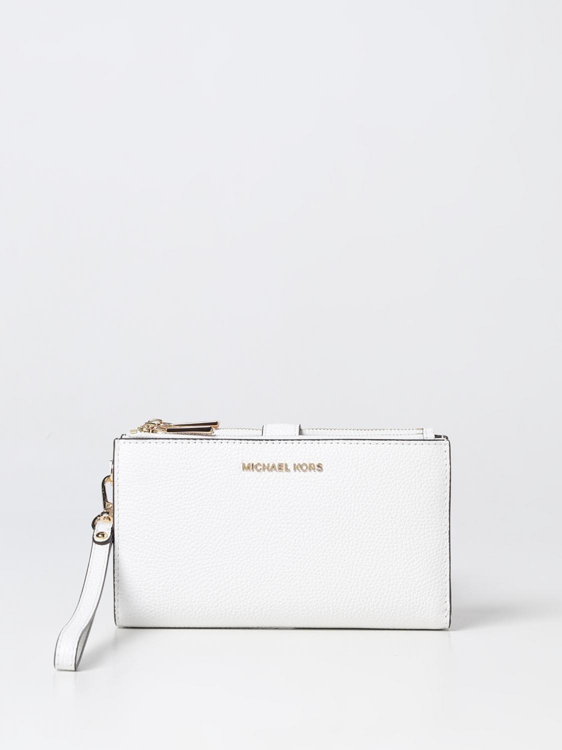 MICHAEL KORS BORSA MINI: Borsa wallet Michael Kors in pelle a grana, Bianco - Img 1