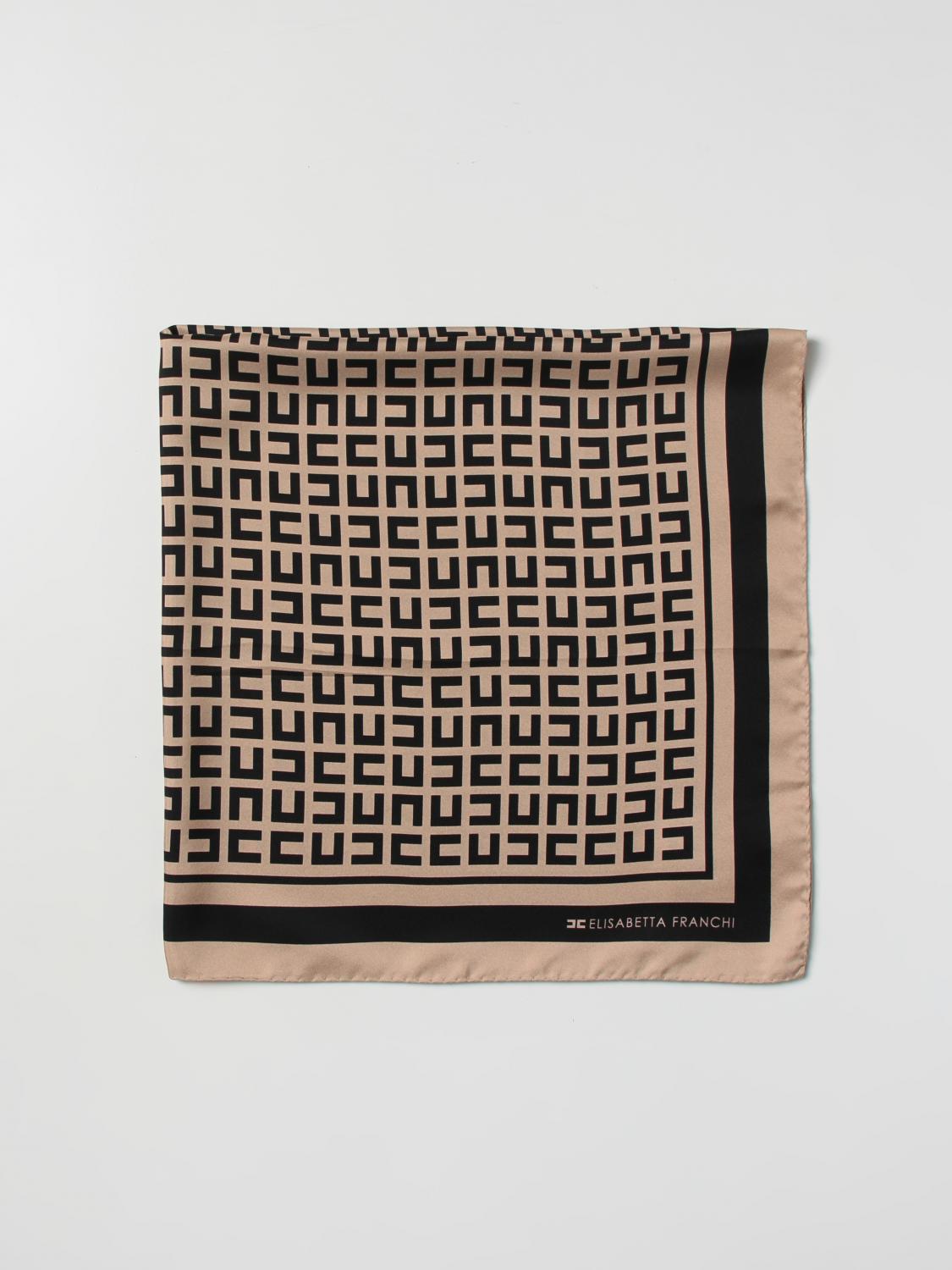 ELISABETTA FRANCHI FOULARD: Foulard Elisabetta Franchi in seta con logo all over, Tortora - Img 1