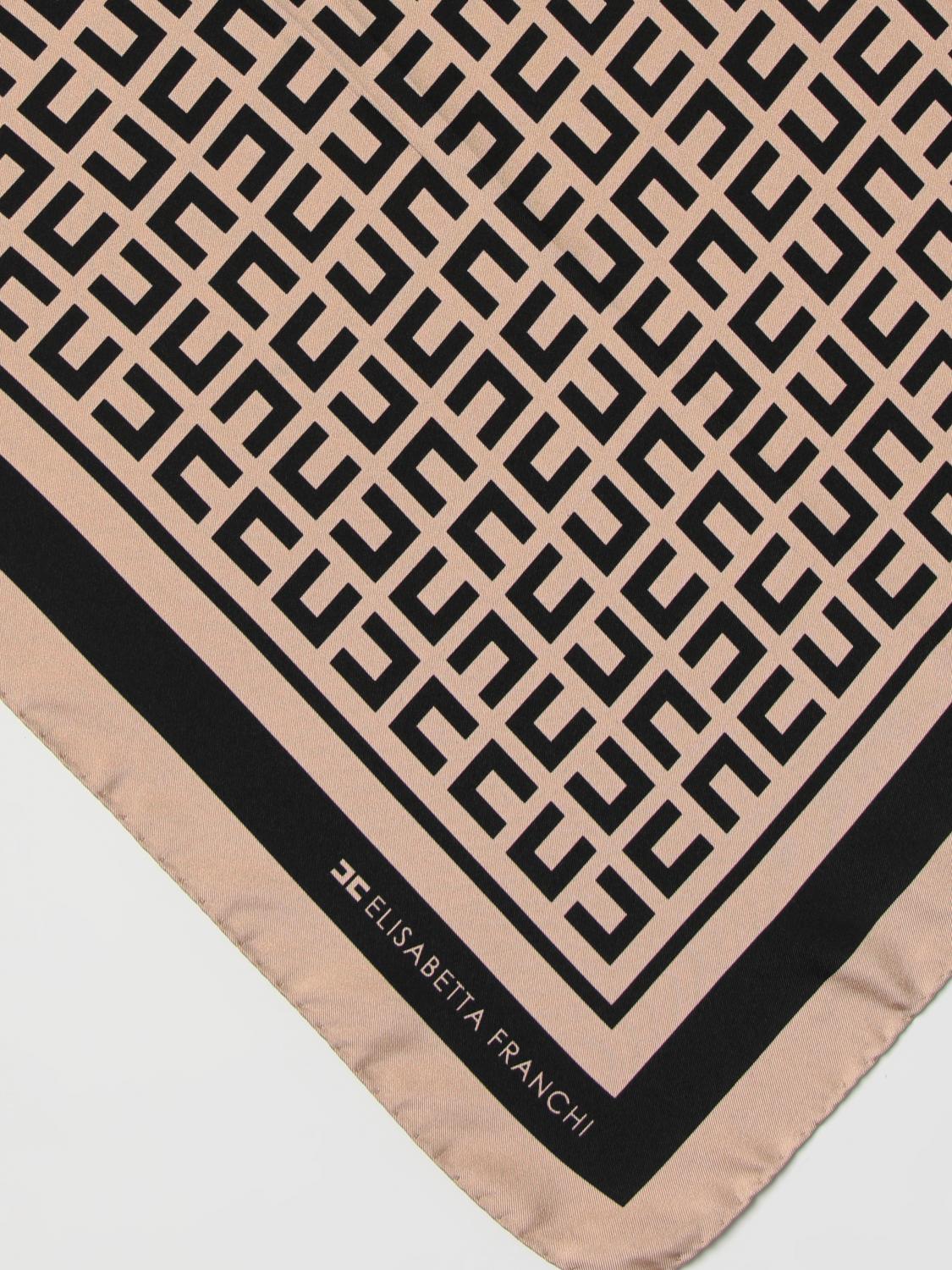 ELISABETTA FRANCHI FOULARD: Foulard Elisabetta Franchi in seta con logo all over, Tortora - Img 3