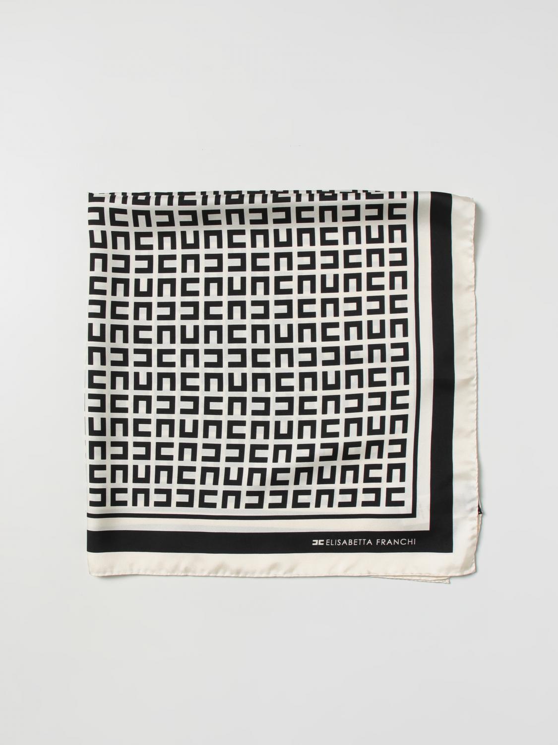 ELISABETTA FRANCHI FOULARD: Foulard Elisabetta Franchi in seta con logo all over, Burro - Img 1