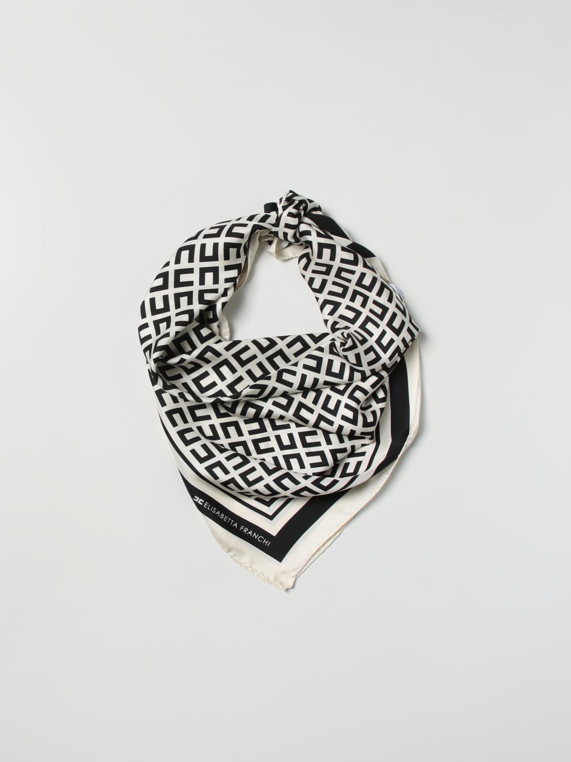 ELISABETTA FRANCHI FOULARD: Foulard Elisabetta Franchi in seta con logo all over, Burro - Img 2