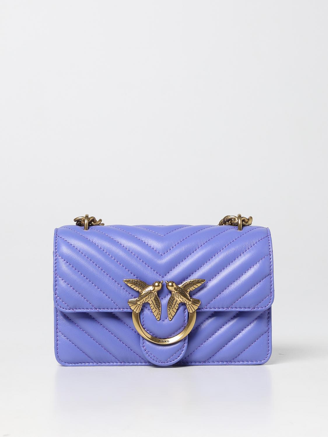 PINKO BORSA MINI: Borsa Love One Mini Pinko in nappa trapuntata chevron , Blue - Img 1